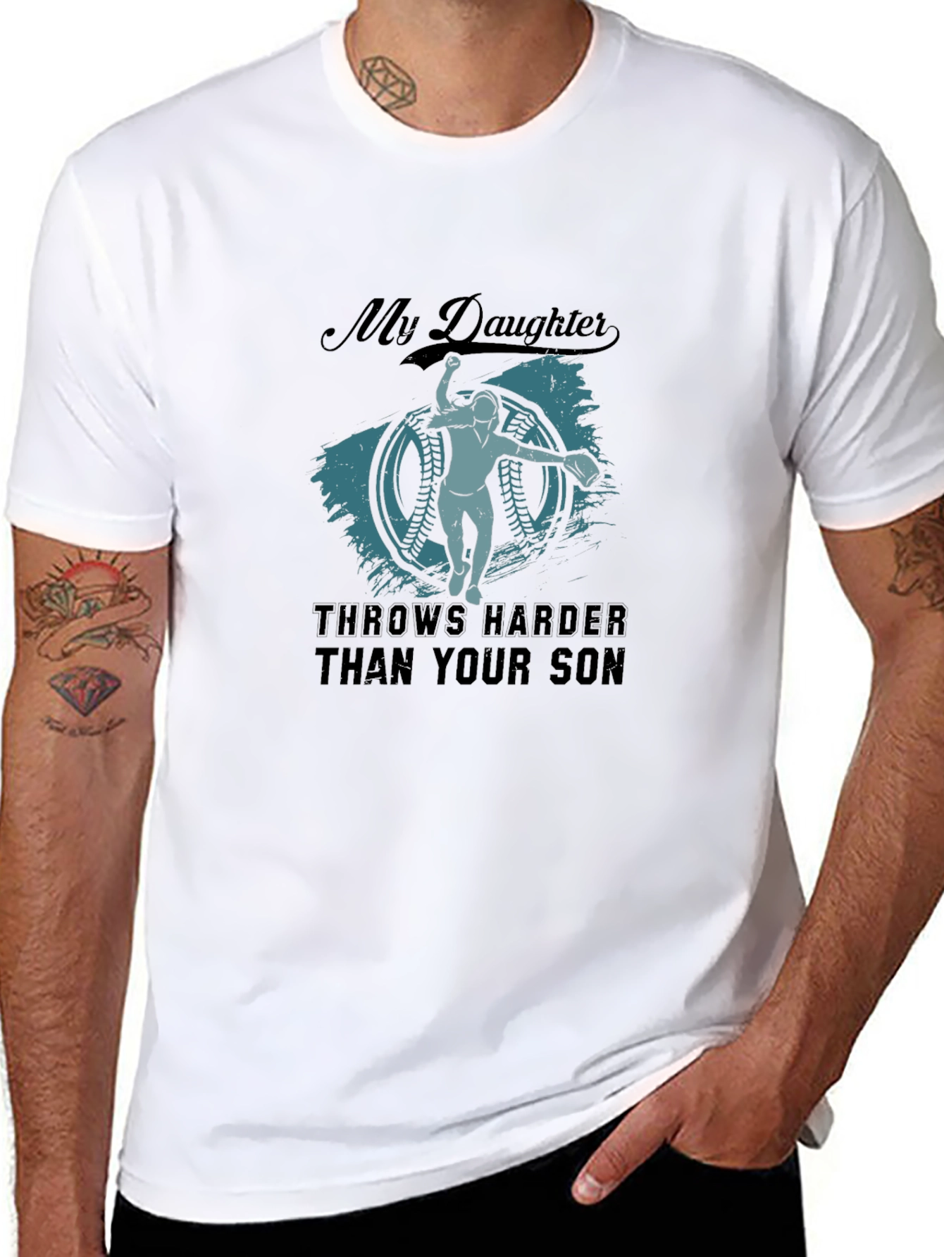 My Daughter Throws Harder T-Shirt - Baseball Apparel