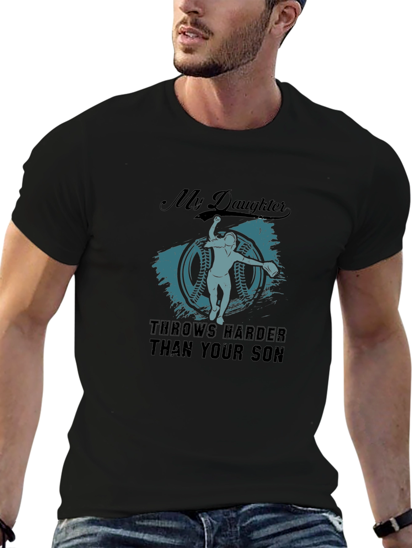 My Daughter Throws Harder T-Shirt - Baseball Apparel
