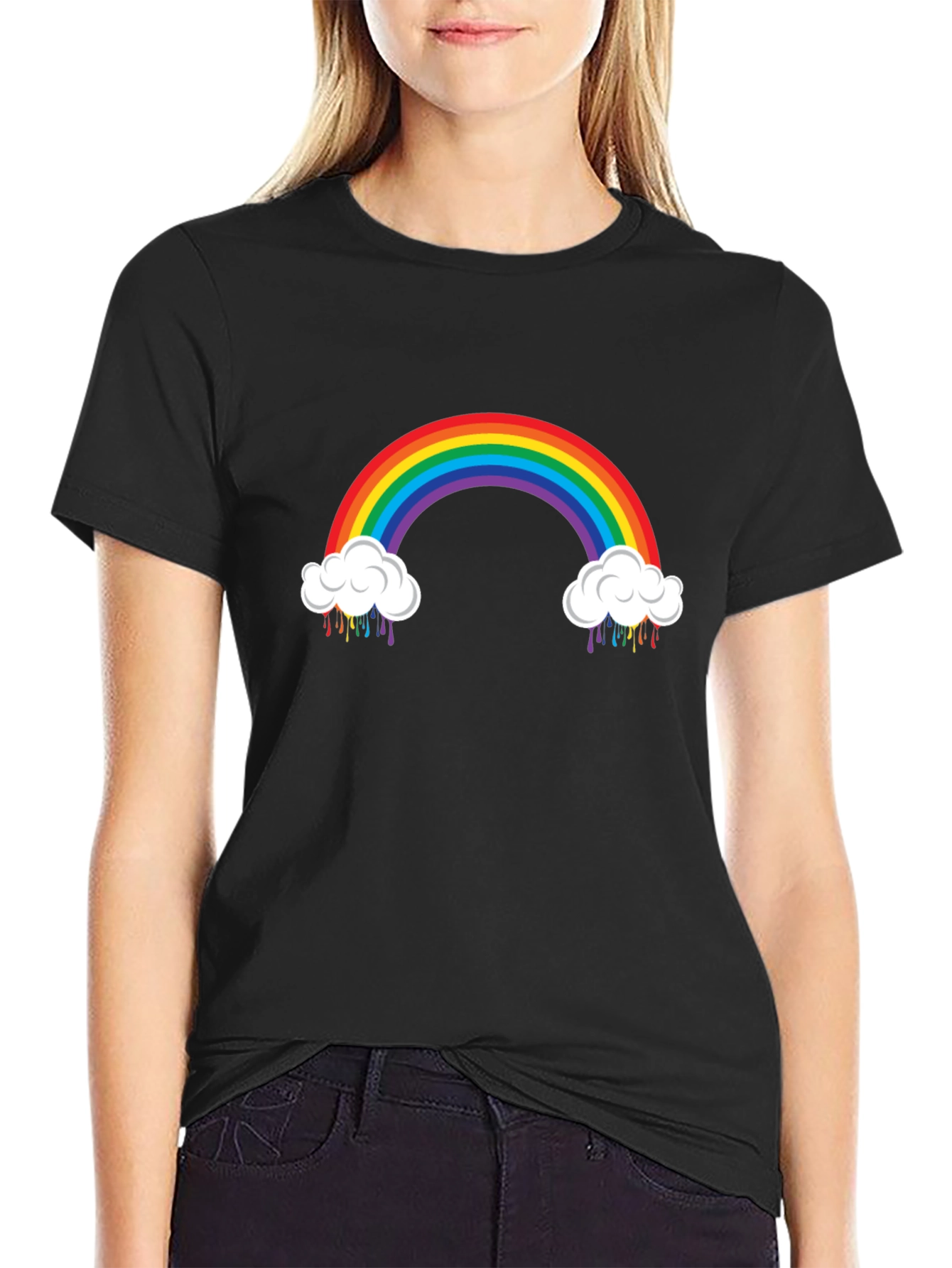 Rainbow Cloud Graphic Black T-Shirt