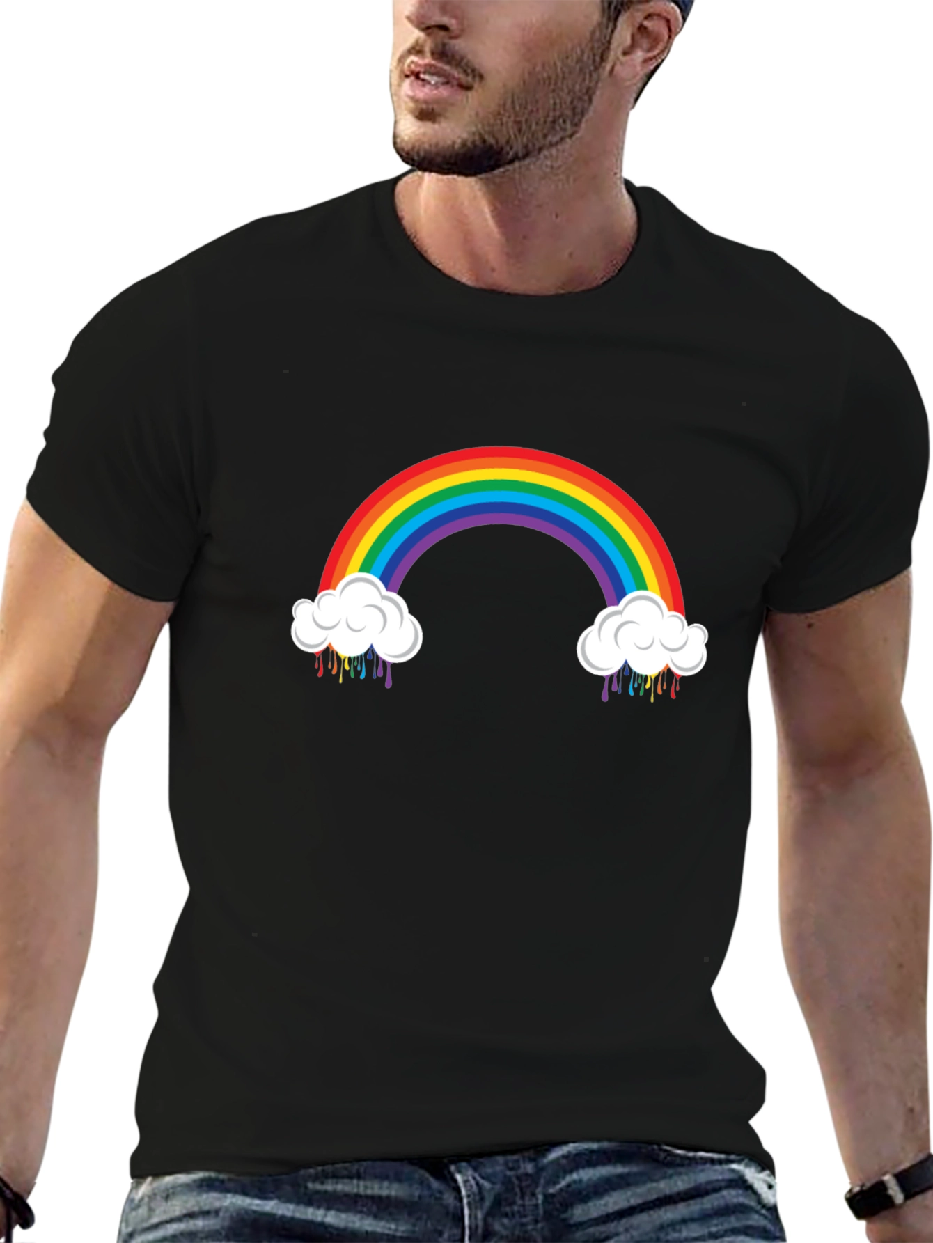 Rainbow Cloud Graphic Black T-Shirt