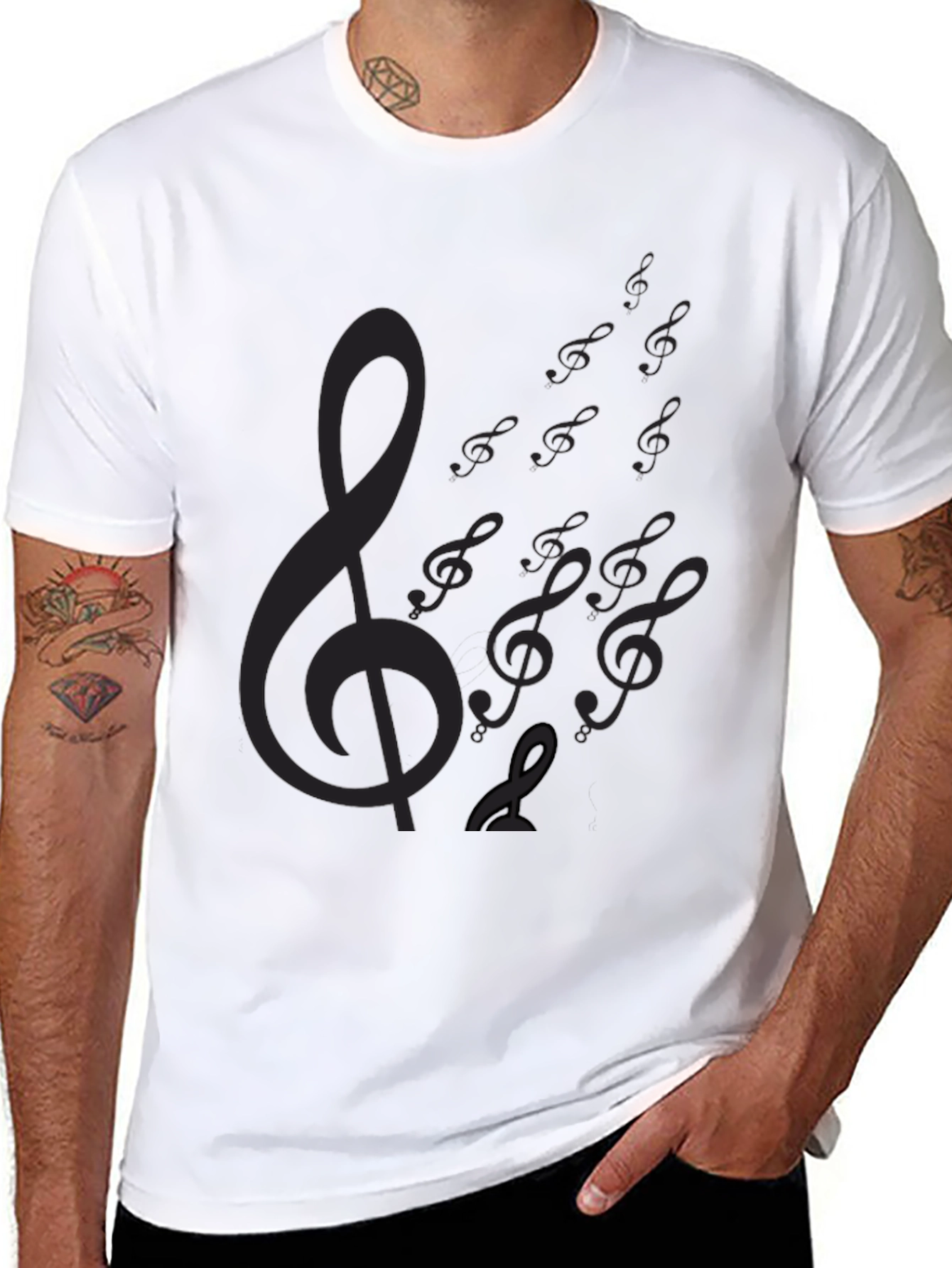 Mens Black Music Note Graphic Tee