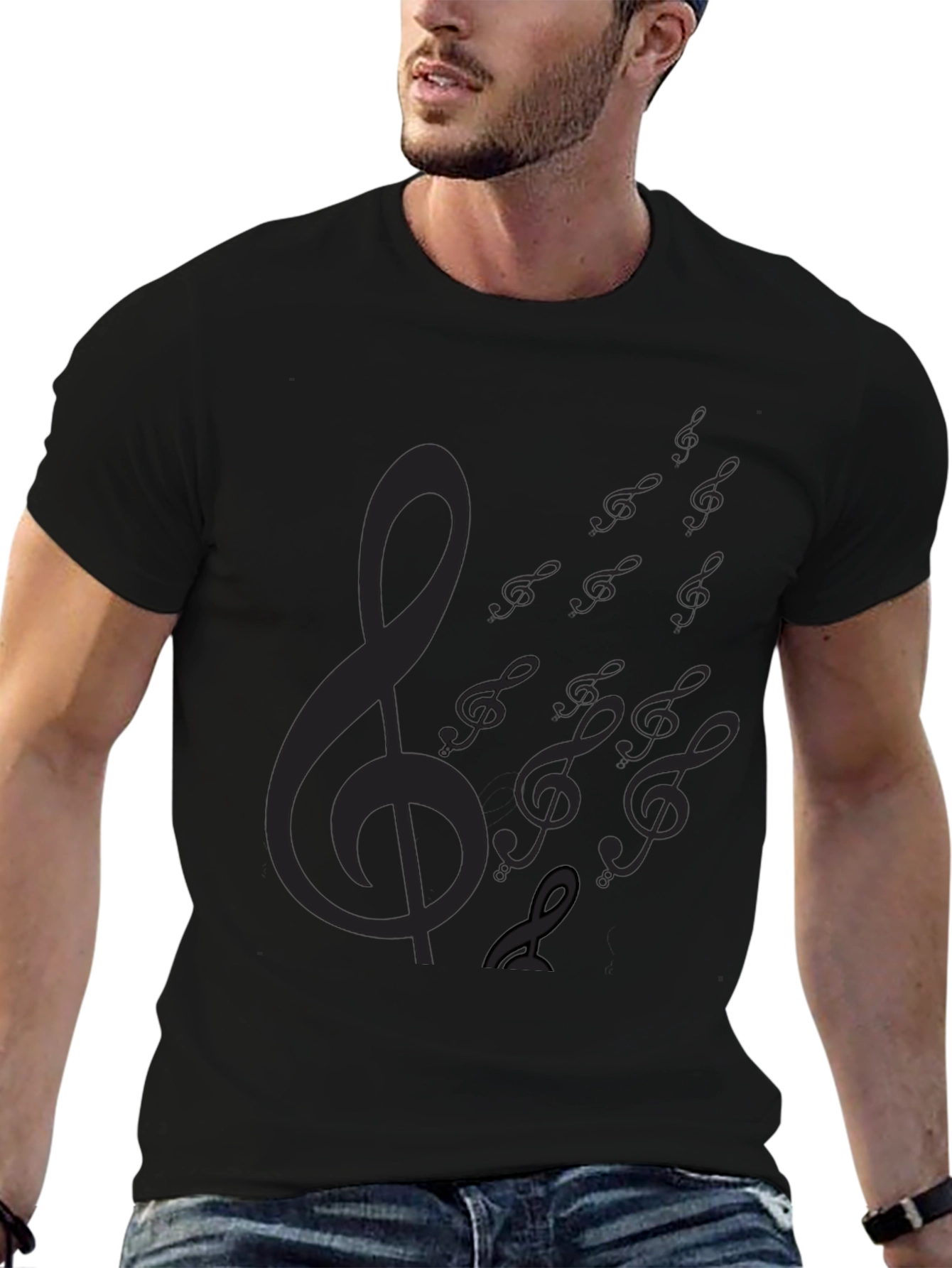 Mens Black Music Note Graphic Tee