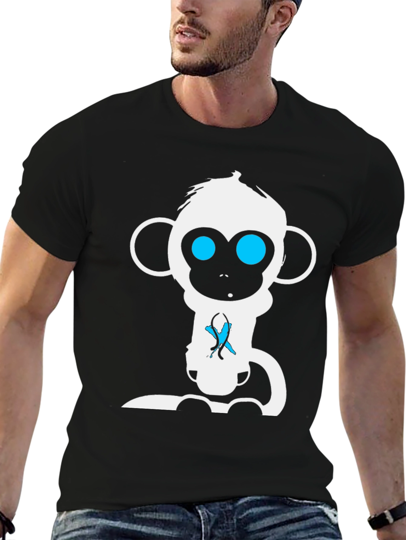 Monkey Graphic Tee - Black Cotton T-Shirt