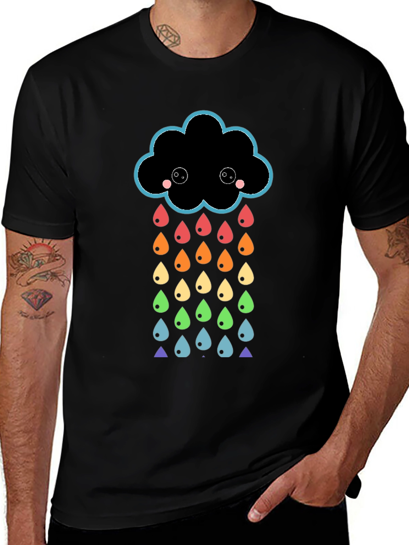 Rainbow Rain Cloud Graphic T-Shirt - Black