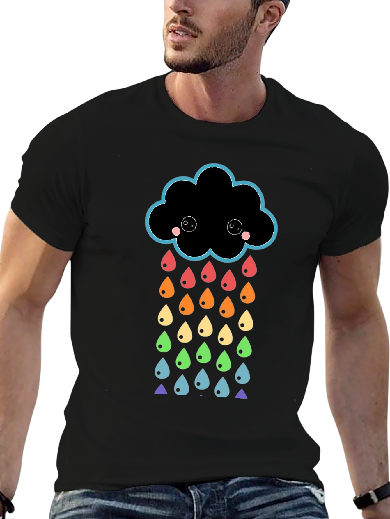 Rainbow Rain Cloud Graphic T-Shirt - Black