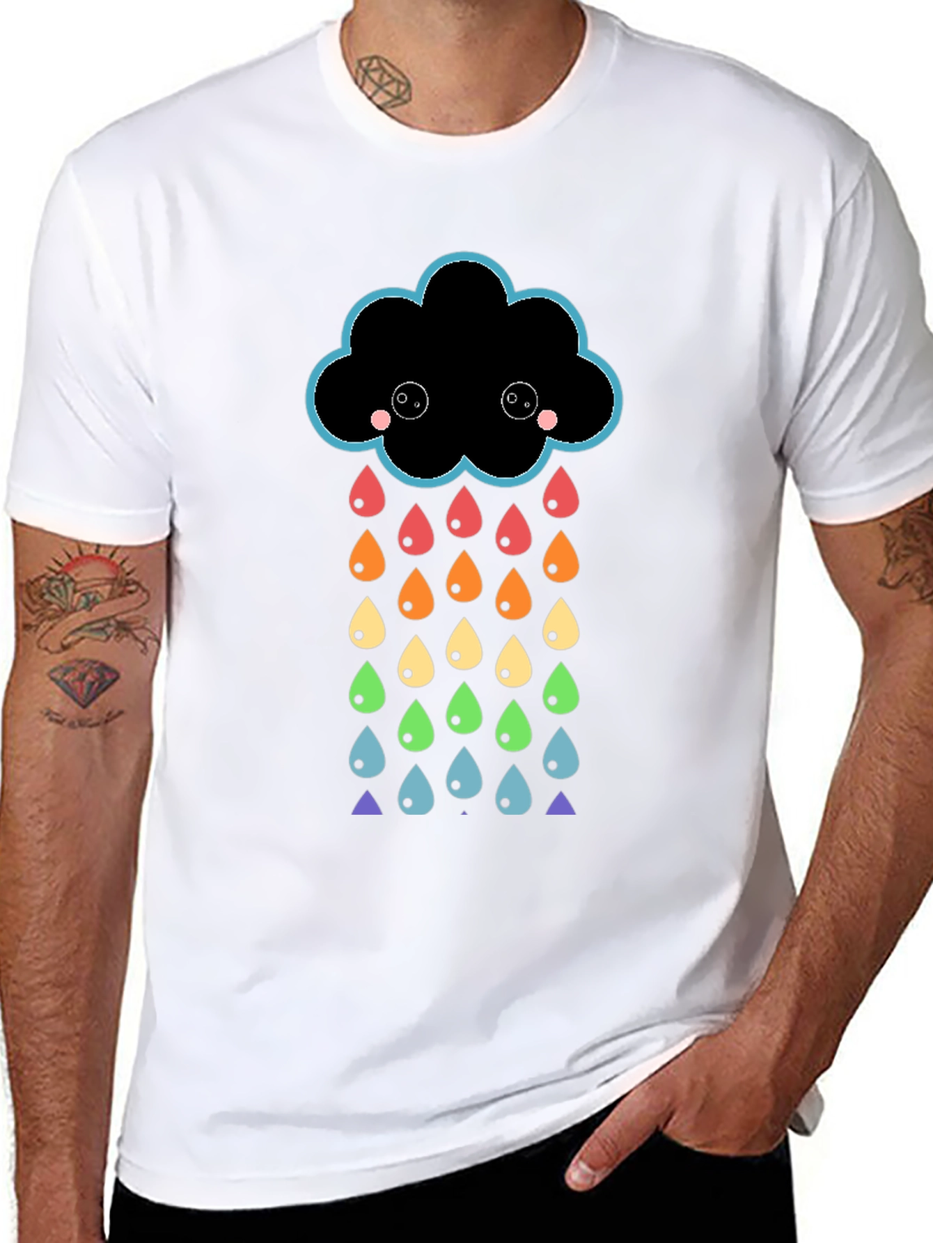 Rainbow Rain Cloud Graphic T-Shirt - Black