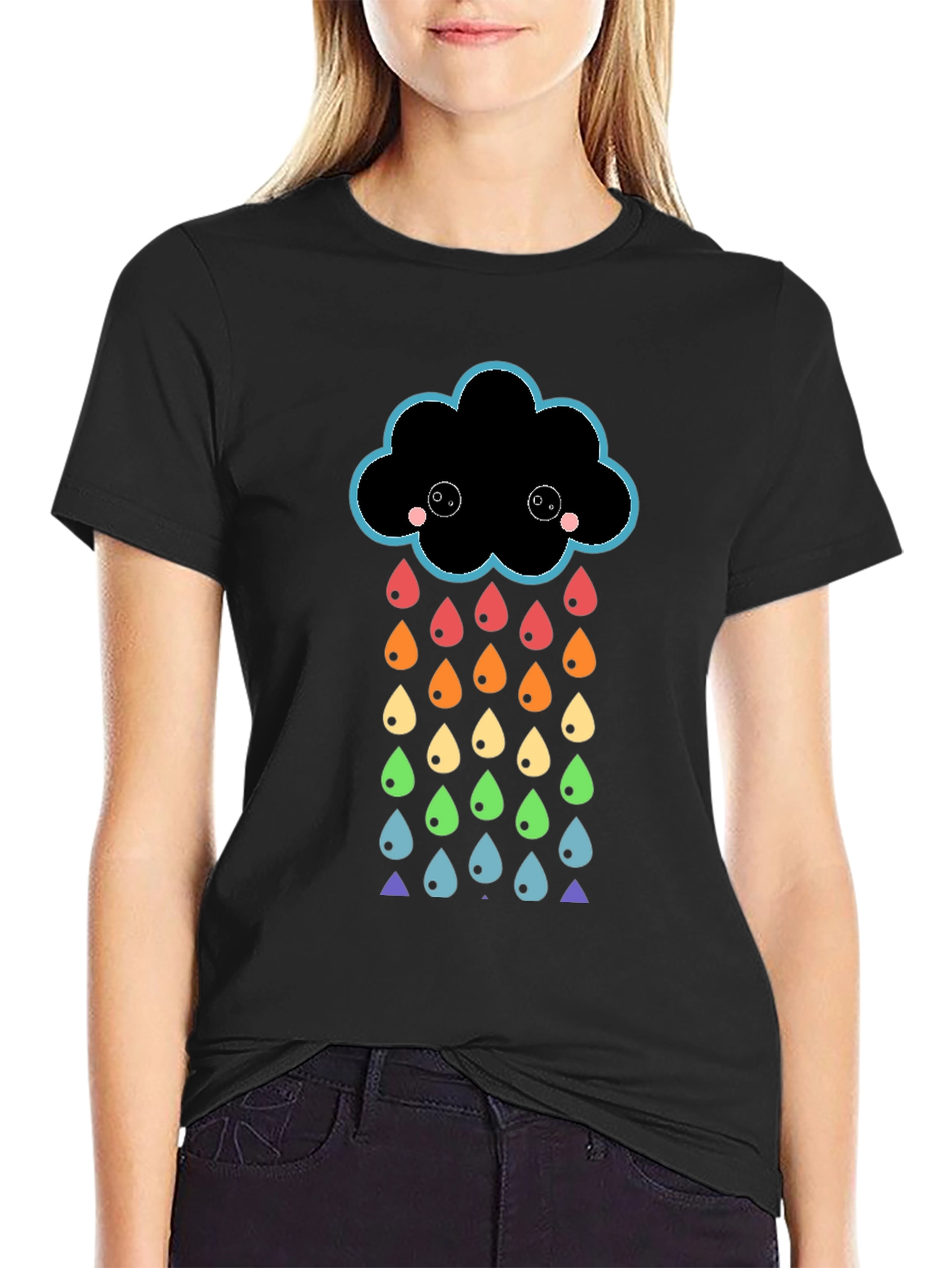Rainbow Rain Cloud Graphic T-Shirt - Black