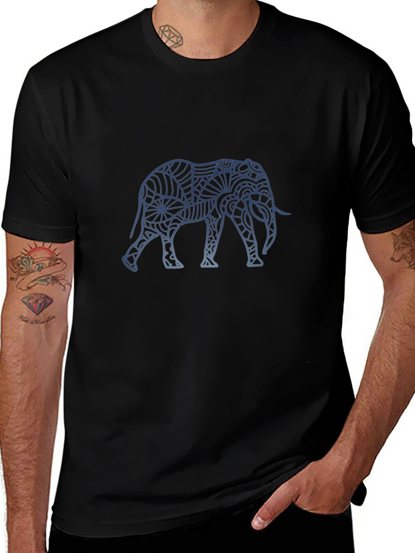 Elephant Graphic Print Black T-Shirt