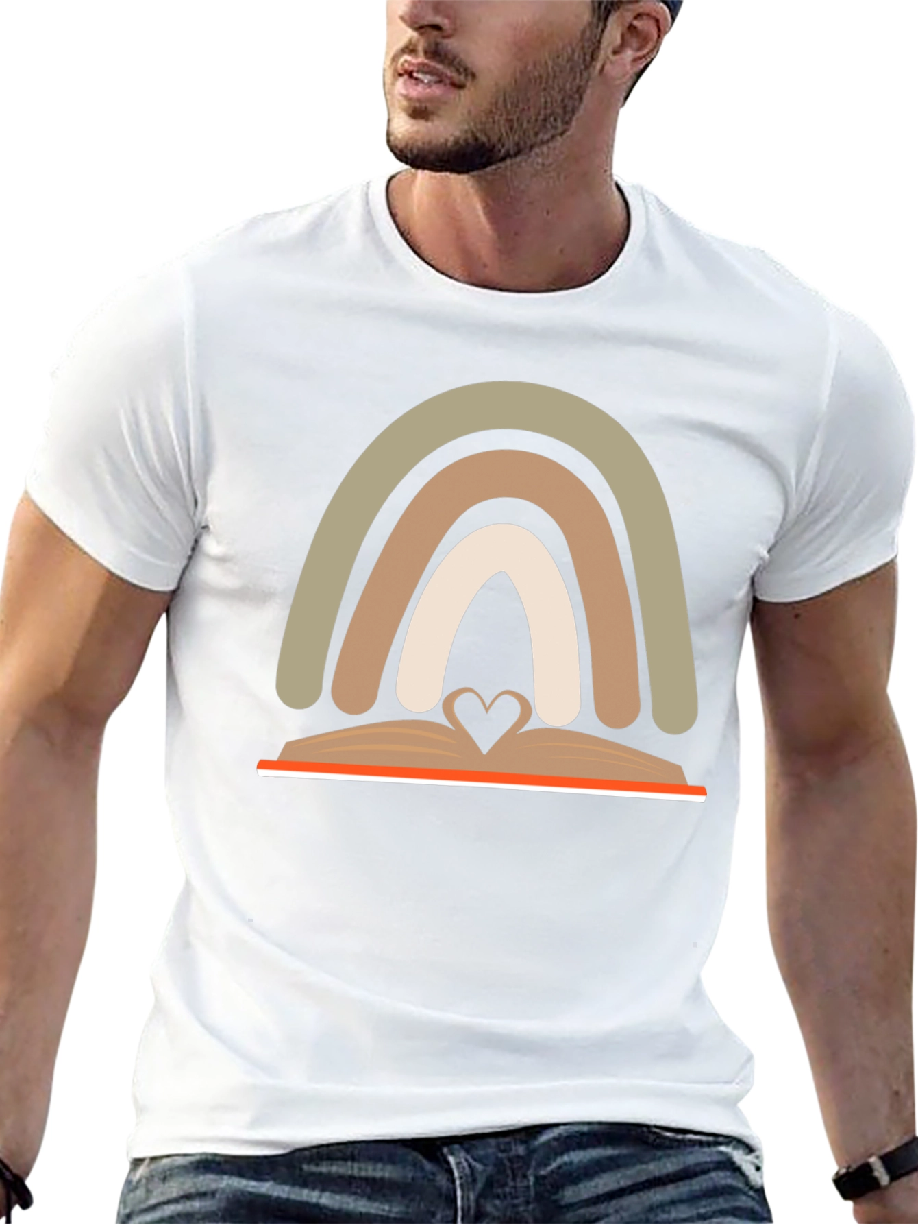 Neutral Rainbow Book Heart T-Shirt