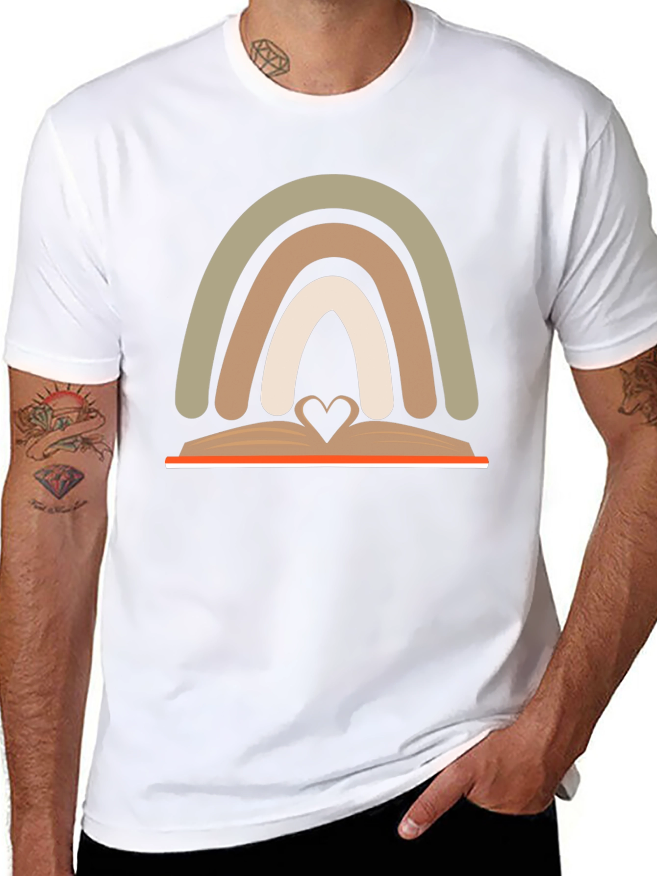 Neutral Rainbow Book Heart T-Shirt