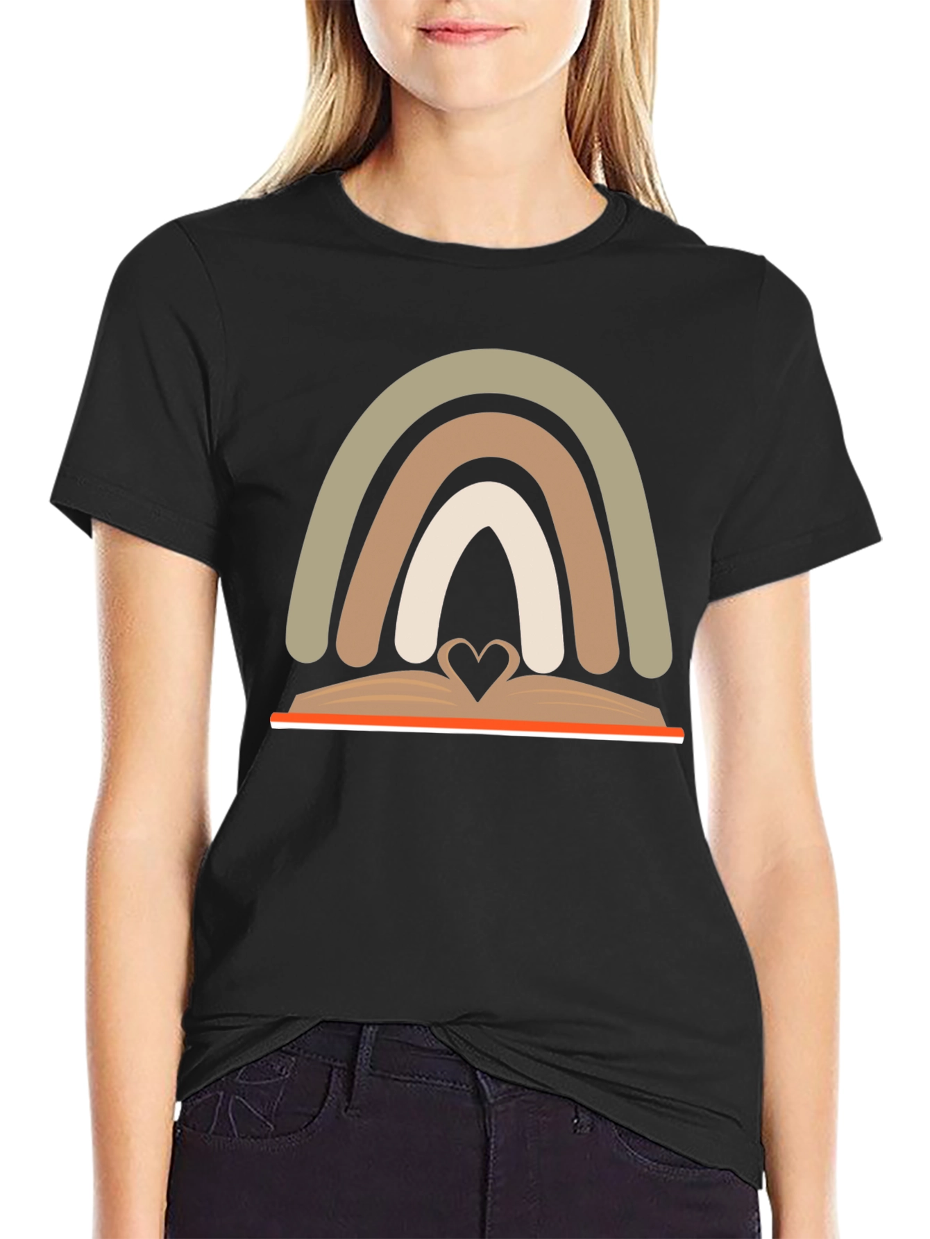 Neutral Rainbow Book Heart T-Shirt