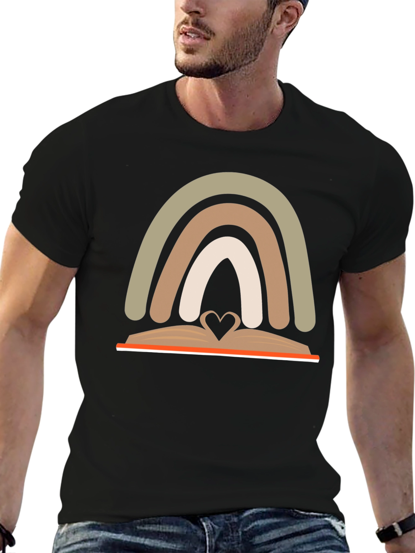 Neutral Rainbow Book Heart T-Shirt
