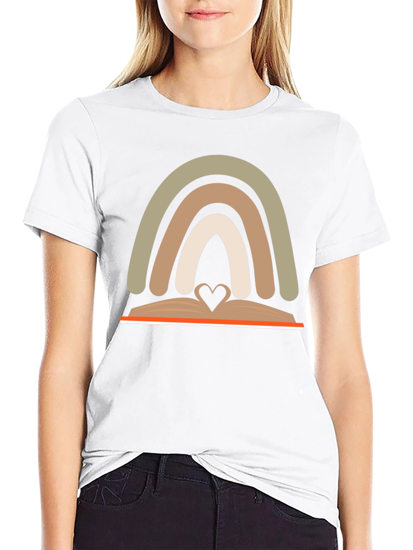 Neutral Rainbow Book Heart T-Shirt