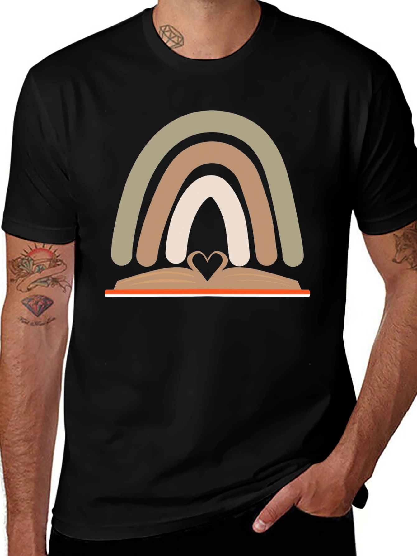 Neutral Rainbow Book Heart T-Shirt