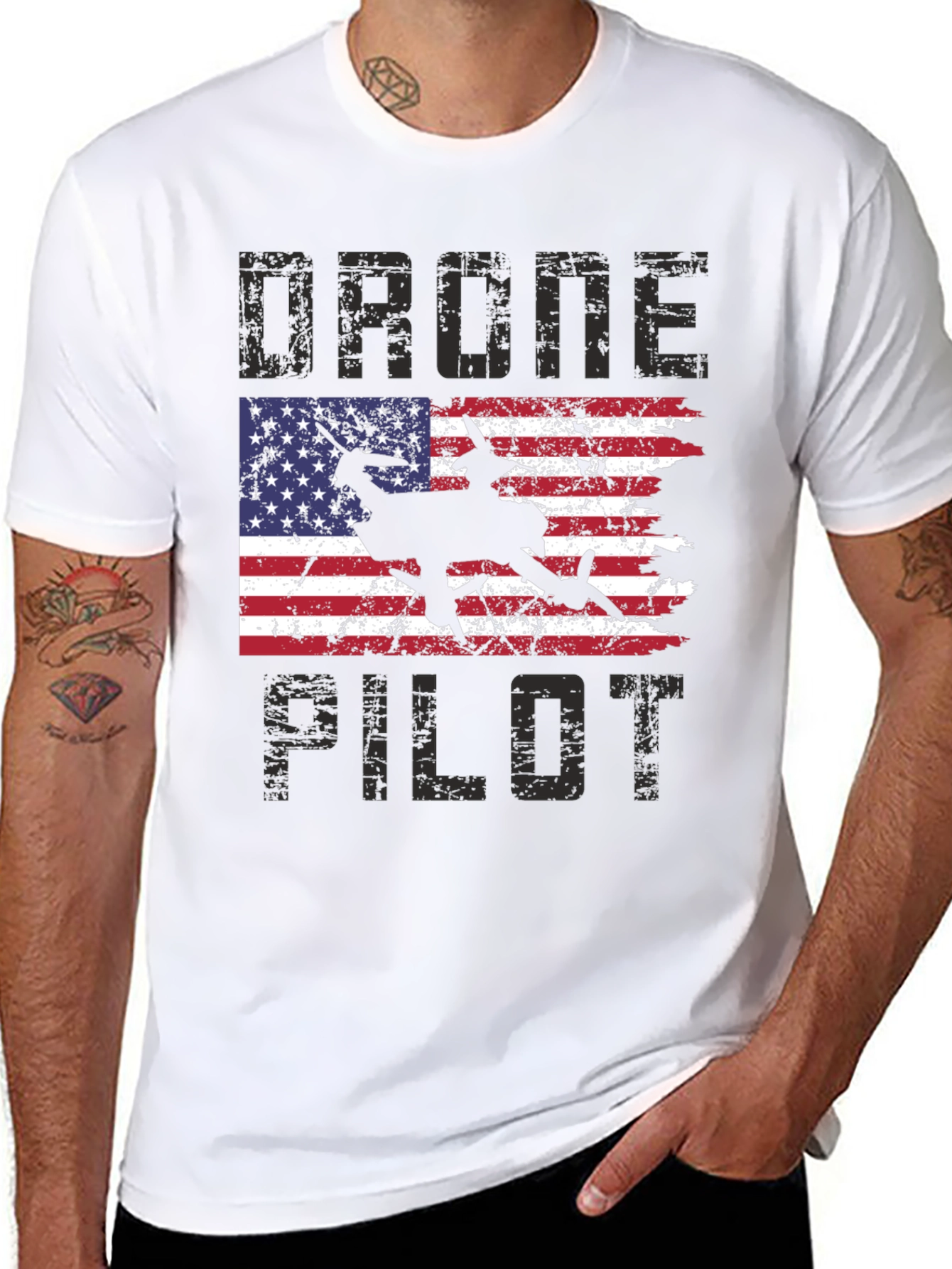 Drone Pilot American Flag Graphic T-Shirt
