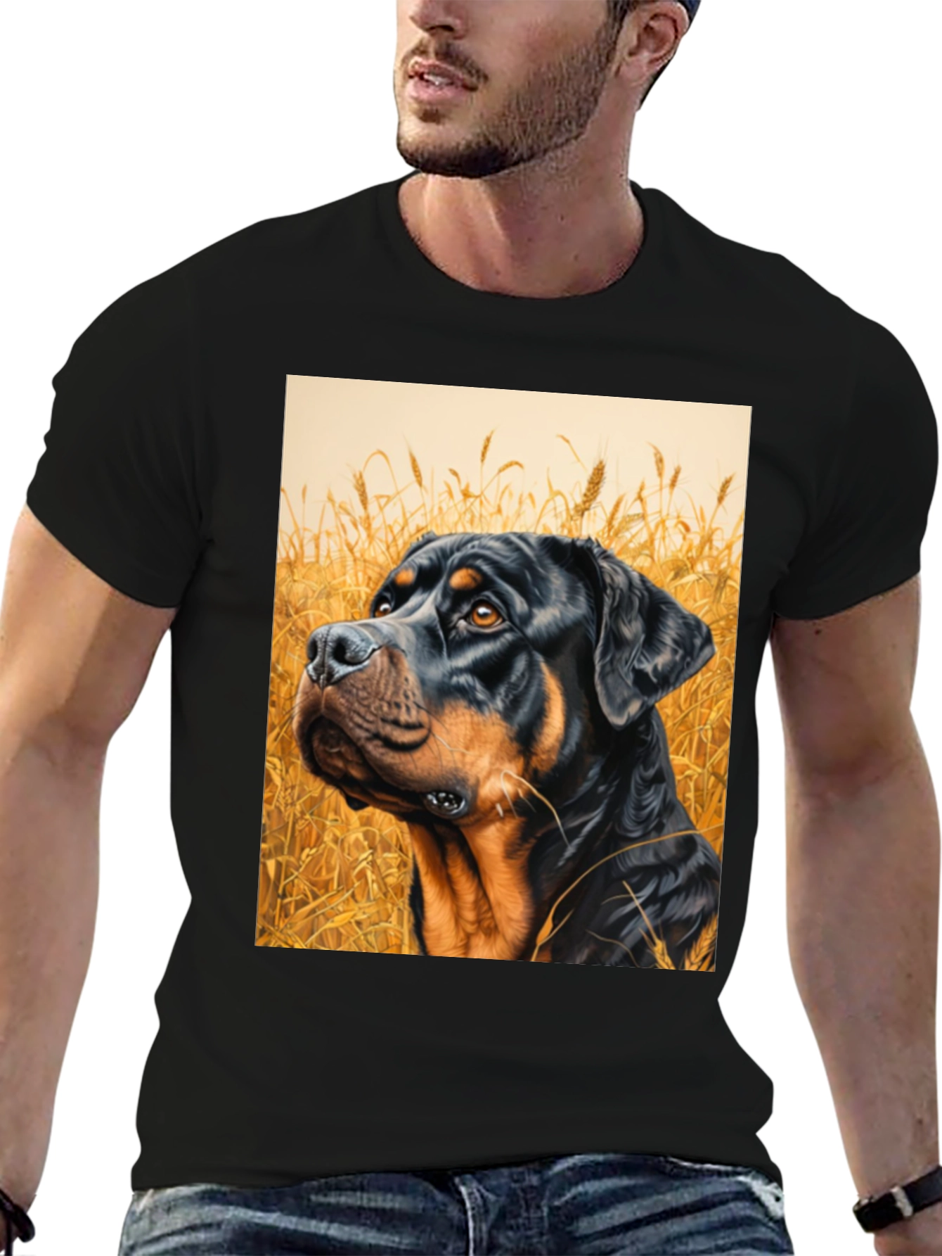 Rottweiler Dog Art Black T-Shirt
