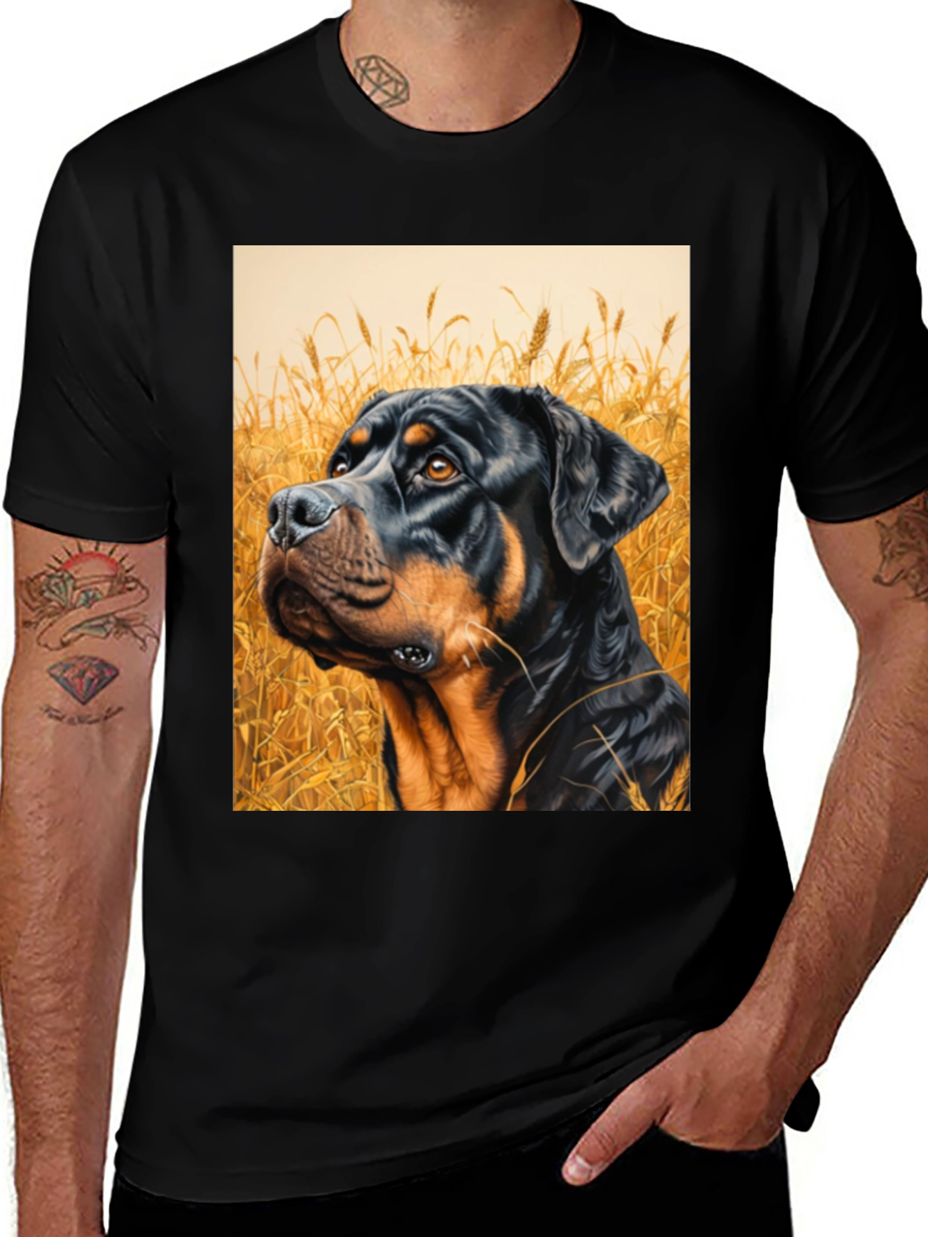 Rottweiler Dog Art Black T-Shirt