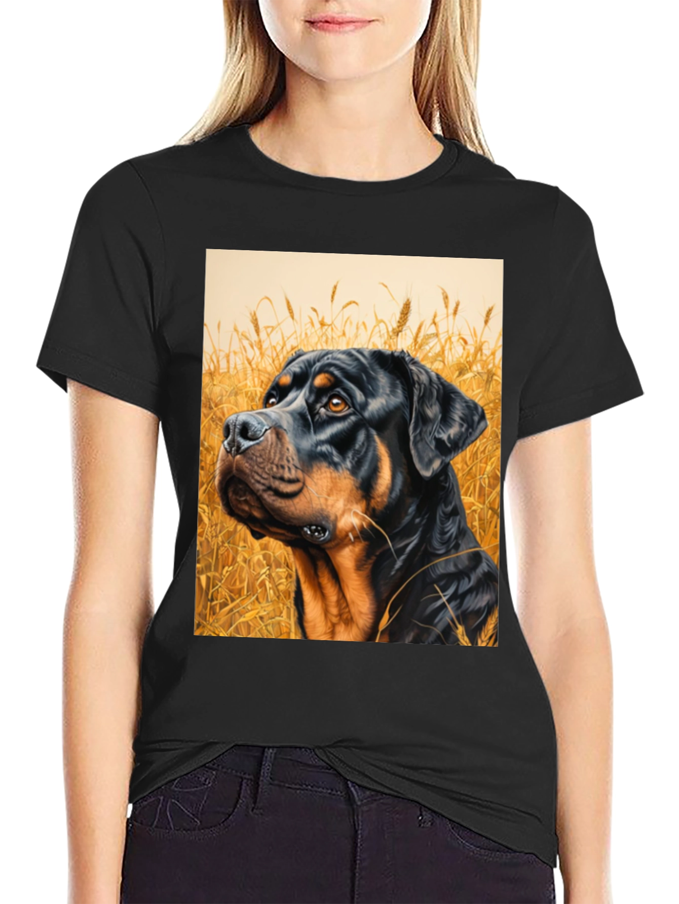 Rottweiler Dog Art Black T-Shirt