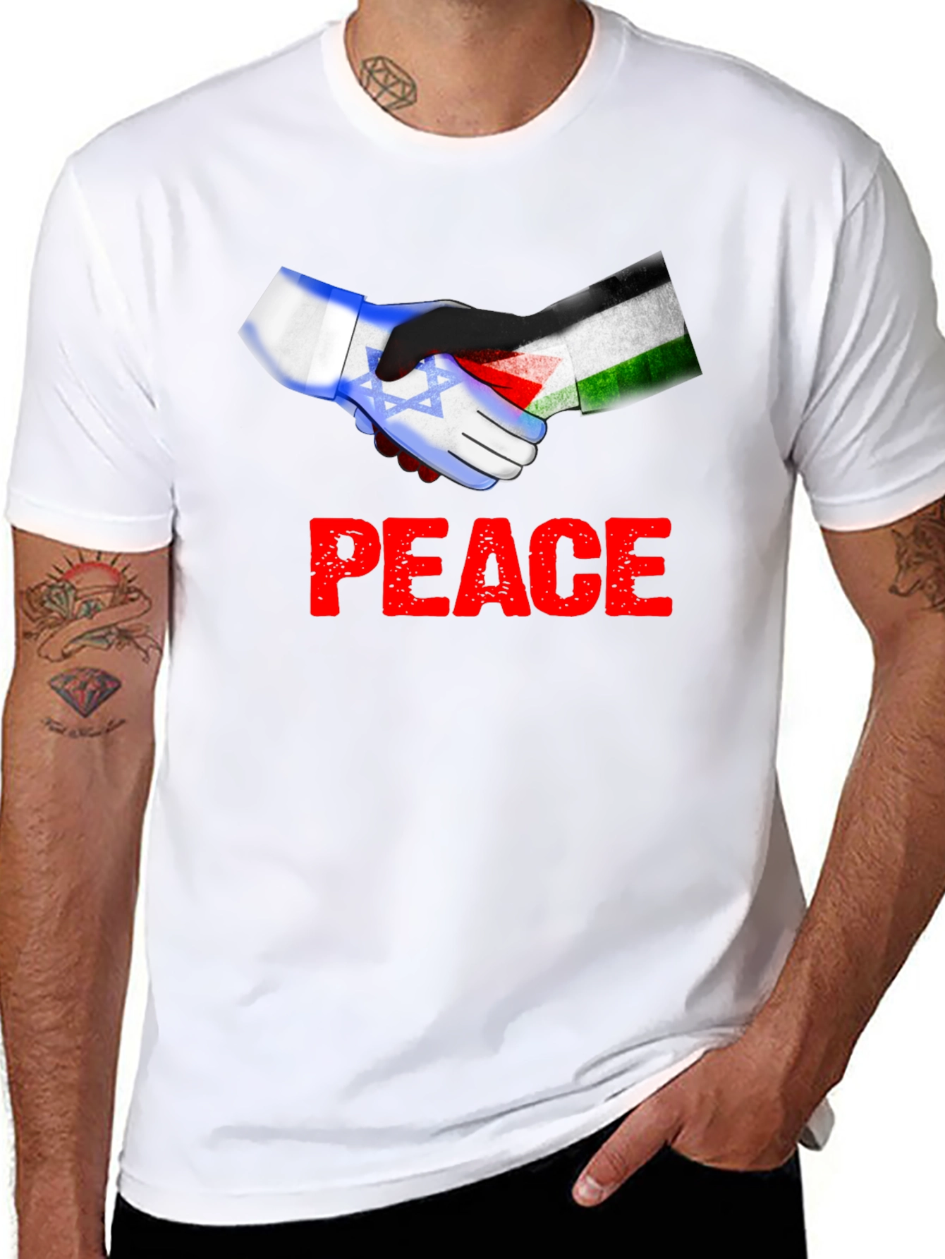Peace Israel Palestine Flag Handshake T-Shirt