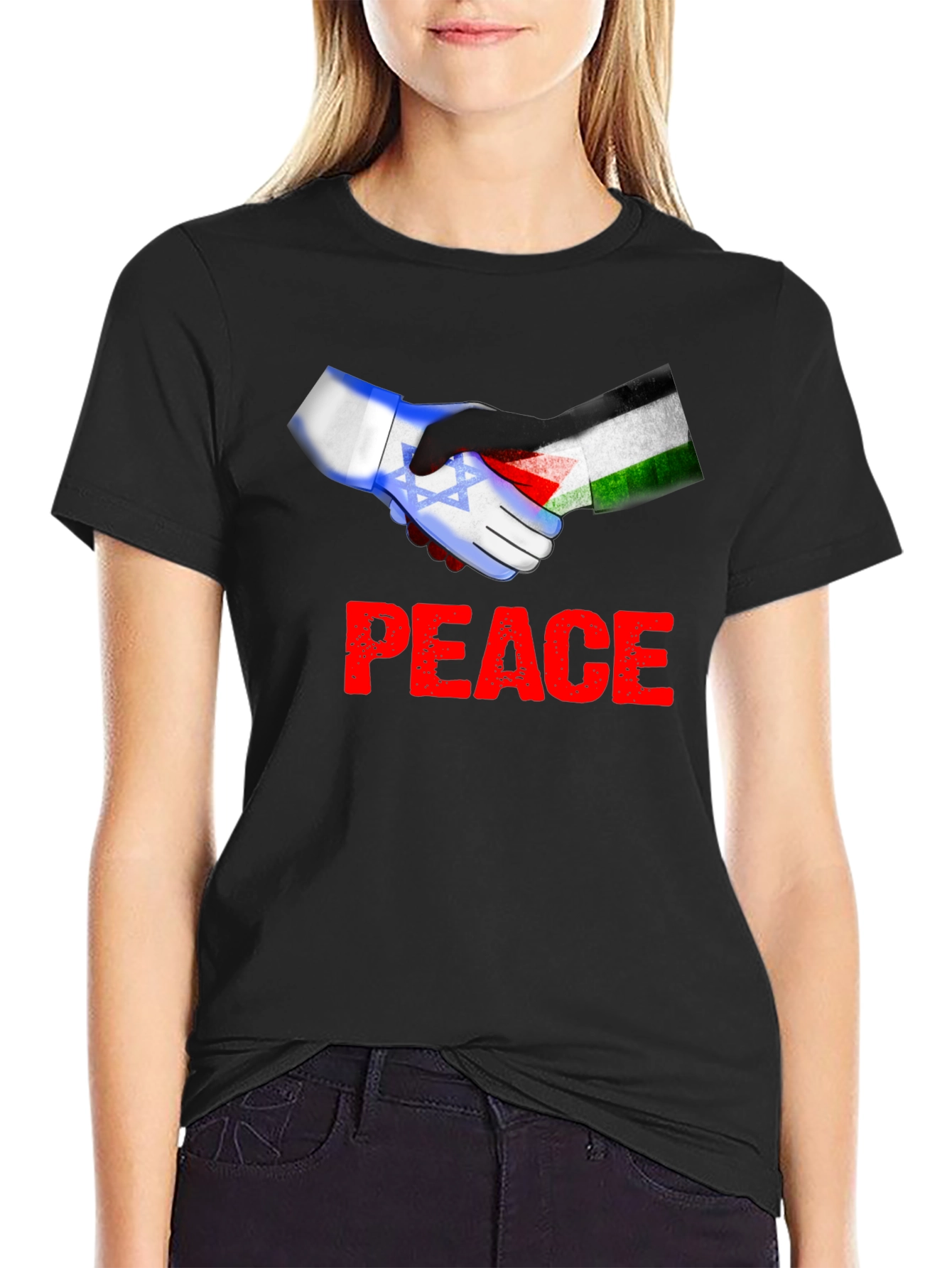 Peace Israel Palestine Flag Handshake T-Shirt