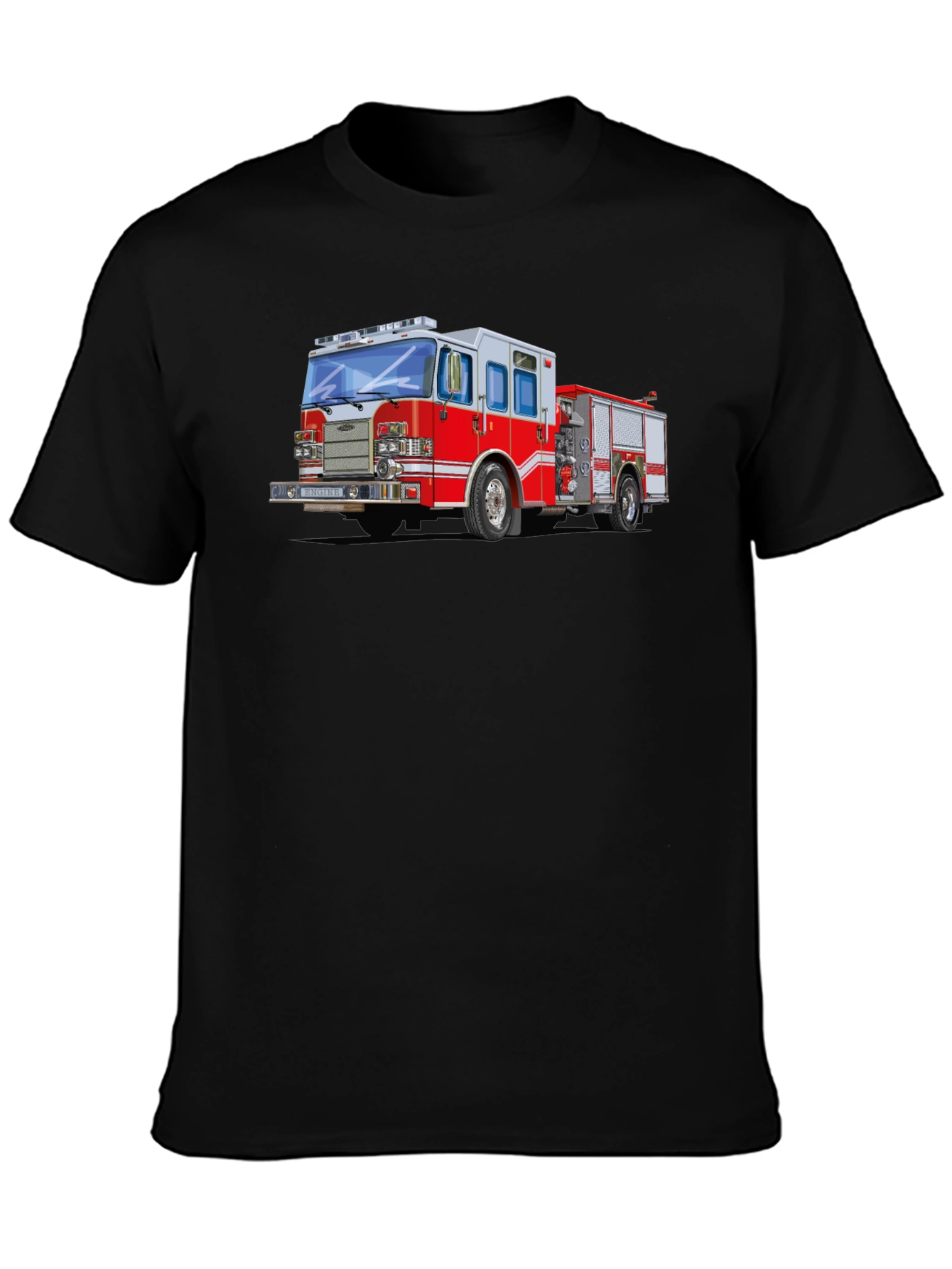 Firetruck Graphic Tee - Black Cotton Blend T-Shirt