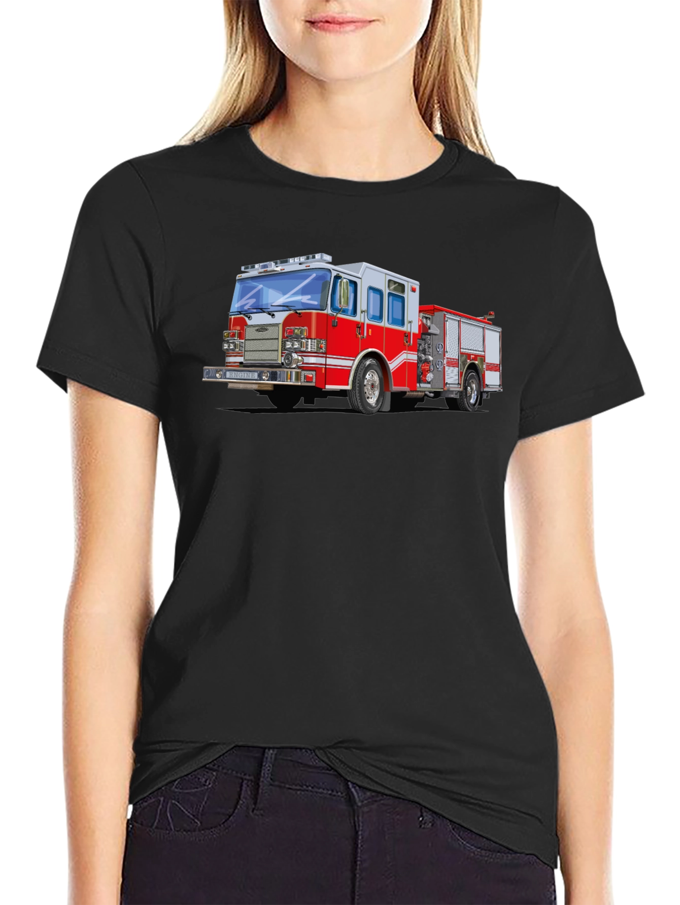 Firetruck Graphic Tee - Black Cotton Blend T-Shirt