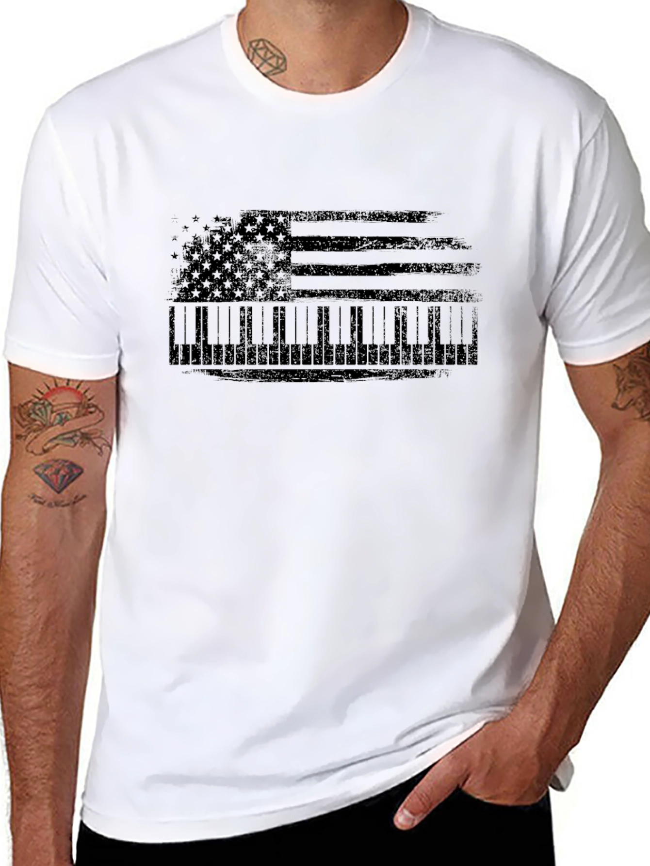 Piano American Flag Graphic T-Shirt