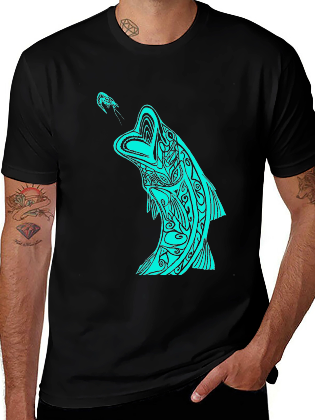 Tribal Fish Graphic Tee - Black