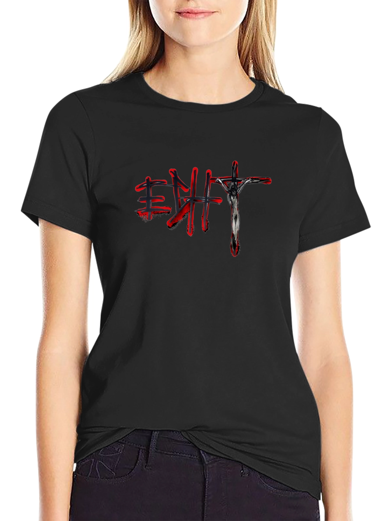 Unique Graphic Tee - Black Shirt with Red Accents