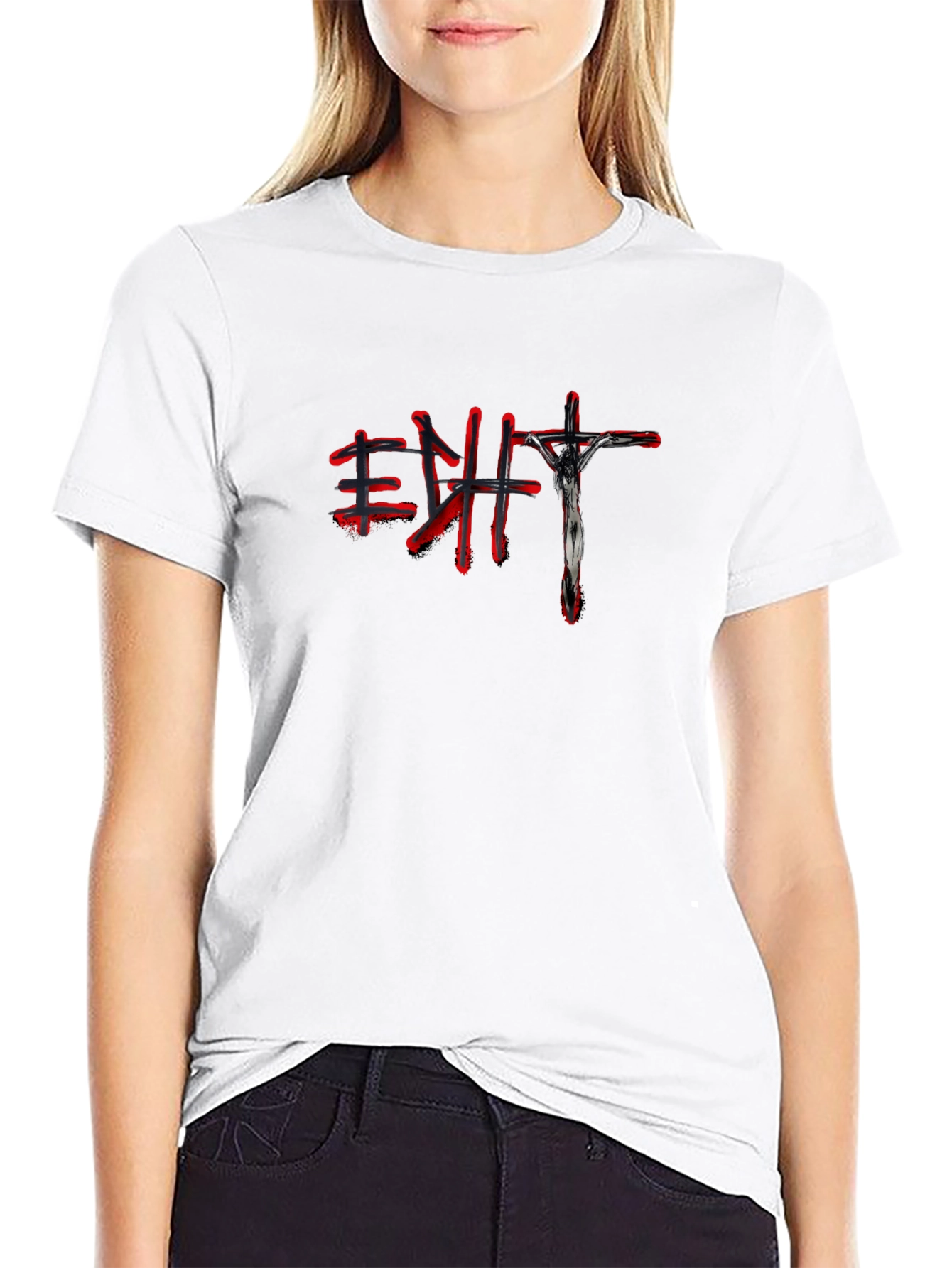 Unique Graphic Tee - Black Shirt with Red Accents