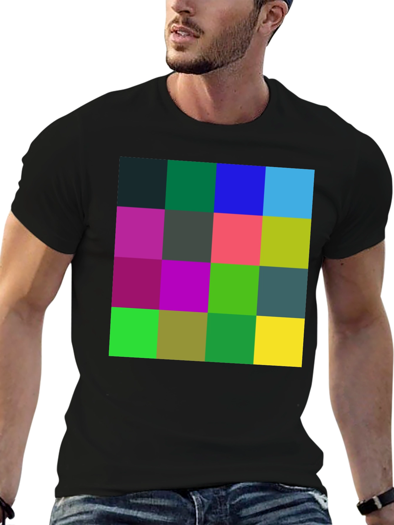 Geometric Squares Black T-Shirt - Abstract Design