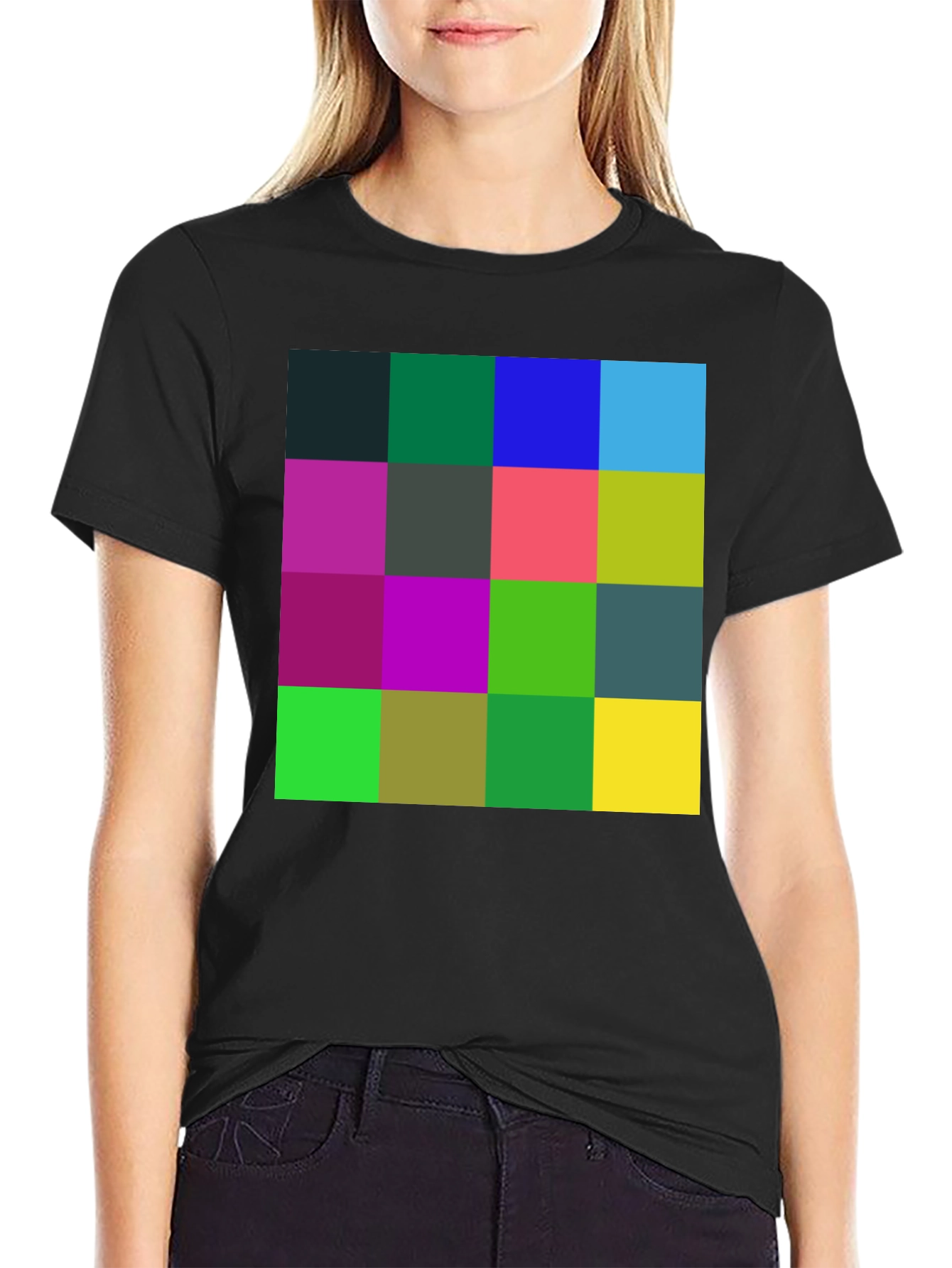 Geometric Squares Black T-Shirt - Abstract Design