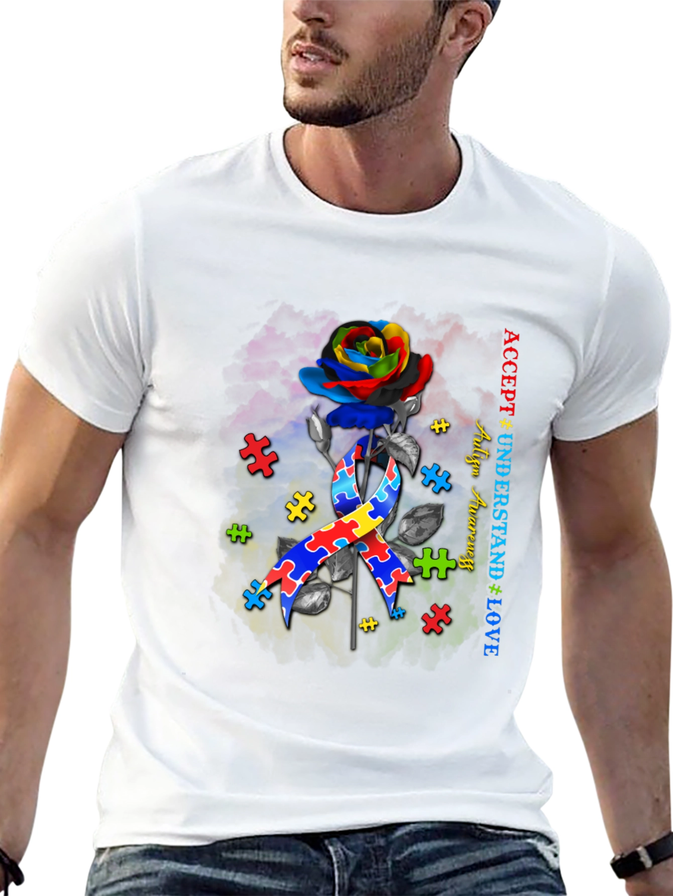 Autism Awareness Rose T-Shirt: Accept Understand Love