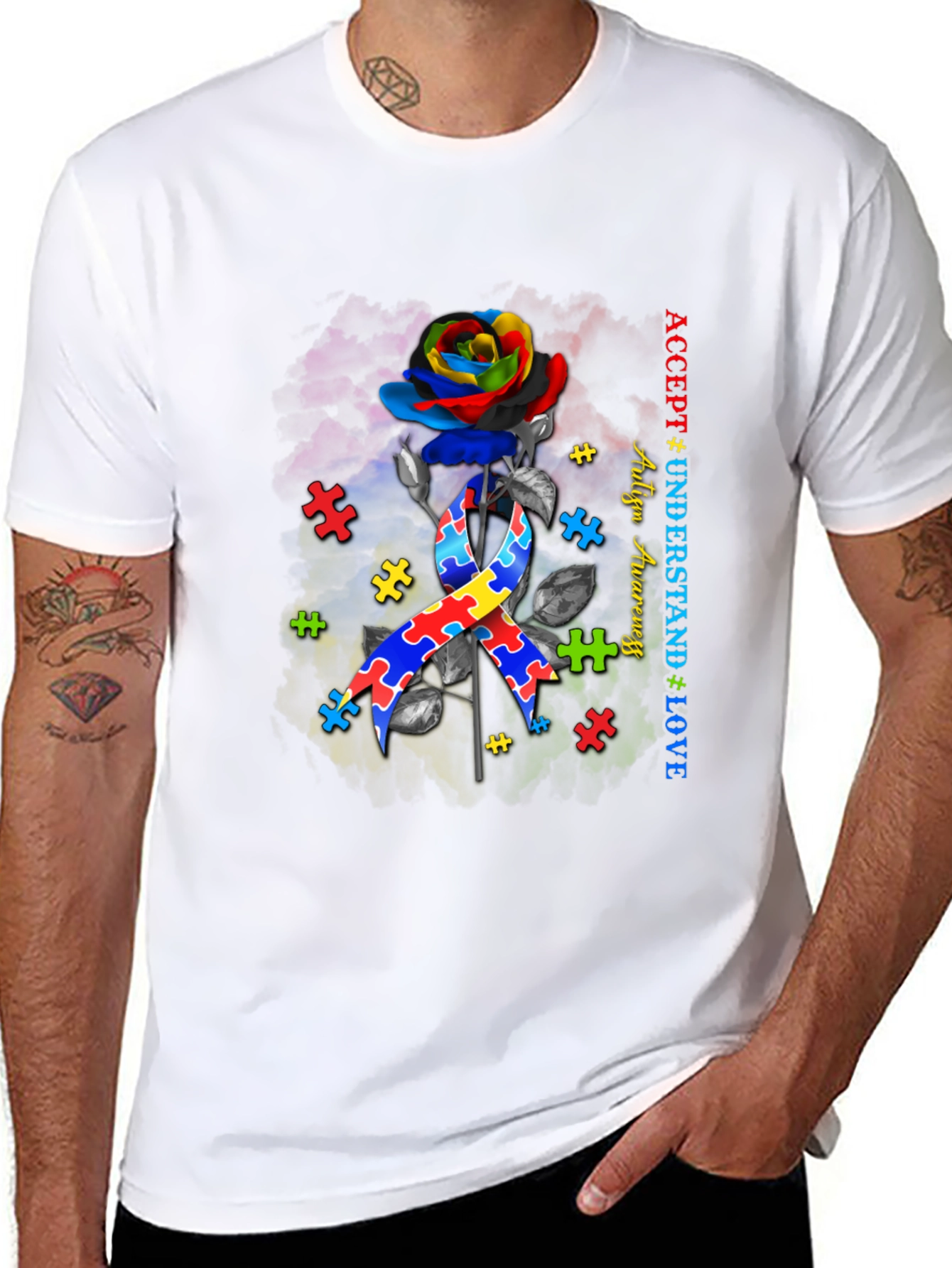 Autism Awareness Rose T-Shirt: Accept Understand Love
