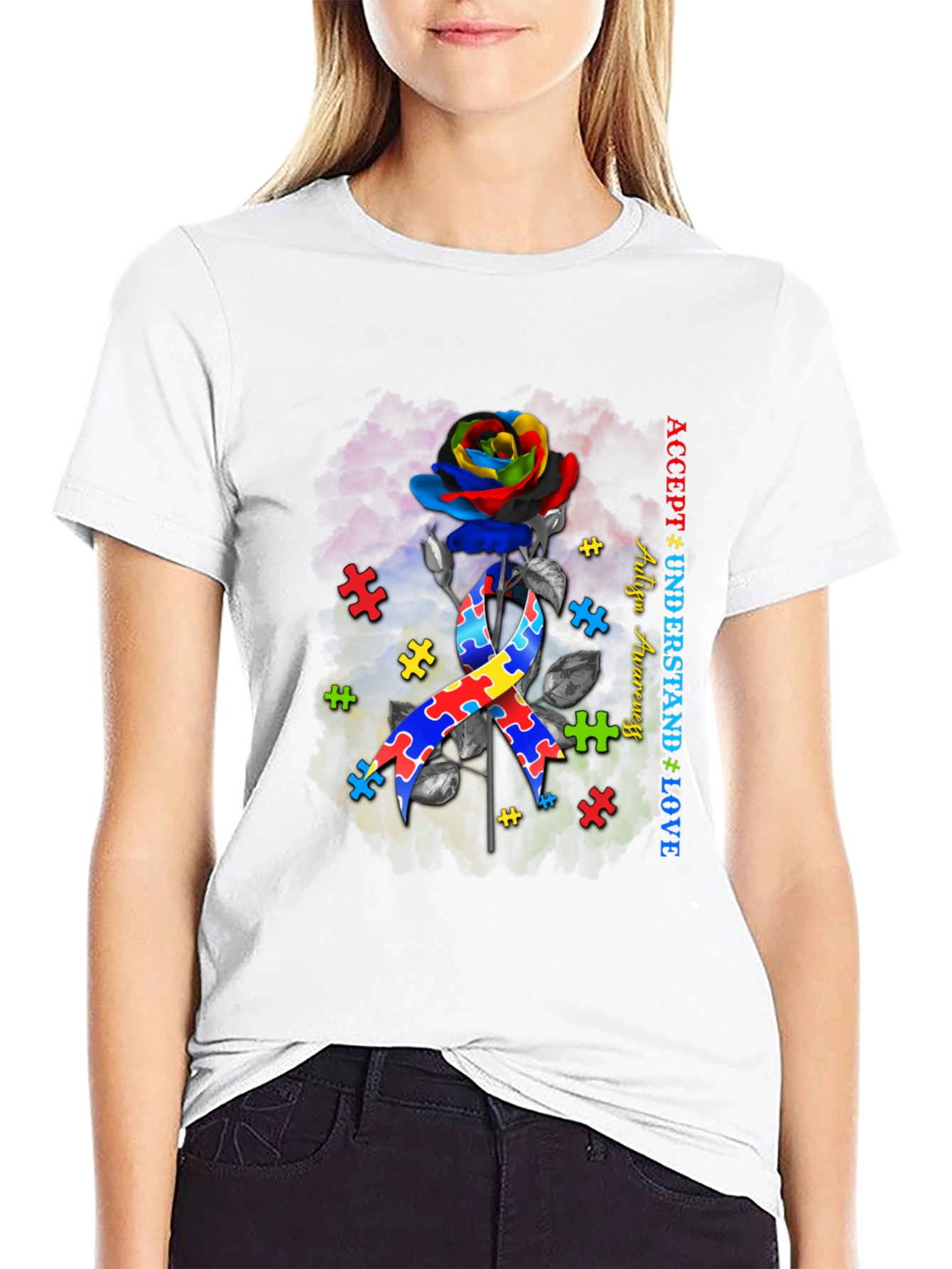 Autism Awareness Rose T-Shirt: Accept Understand Love