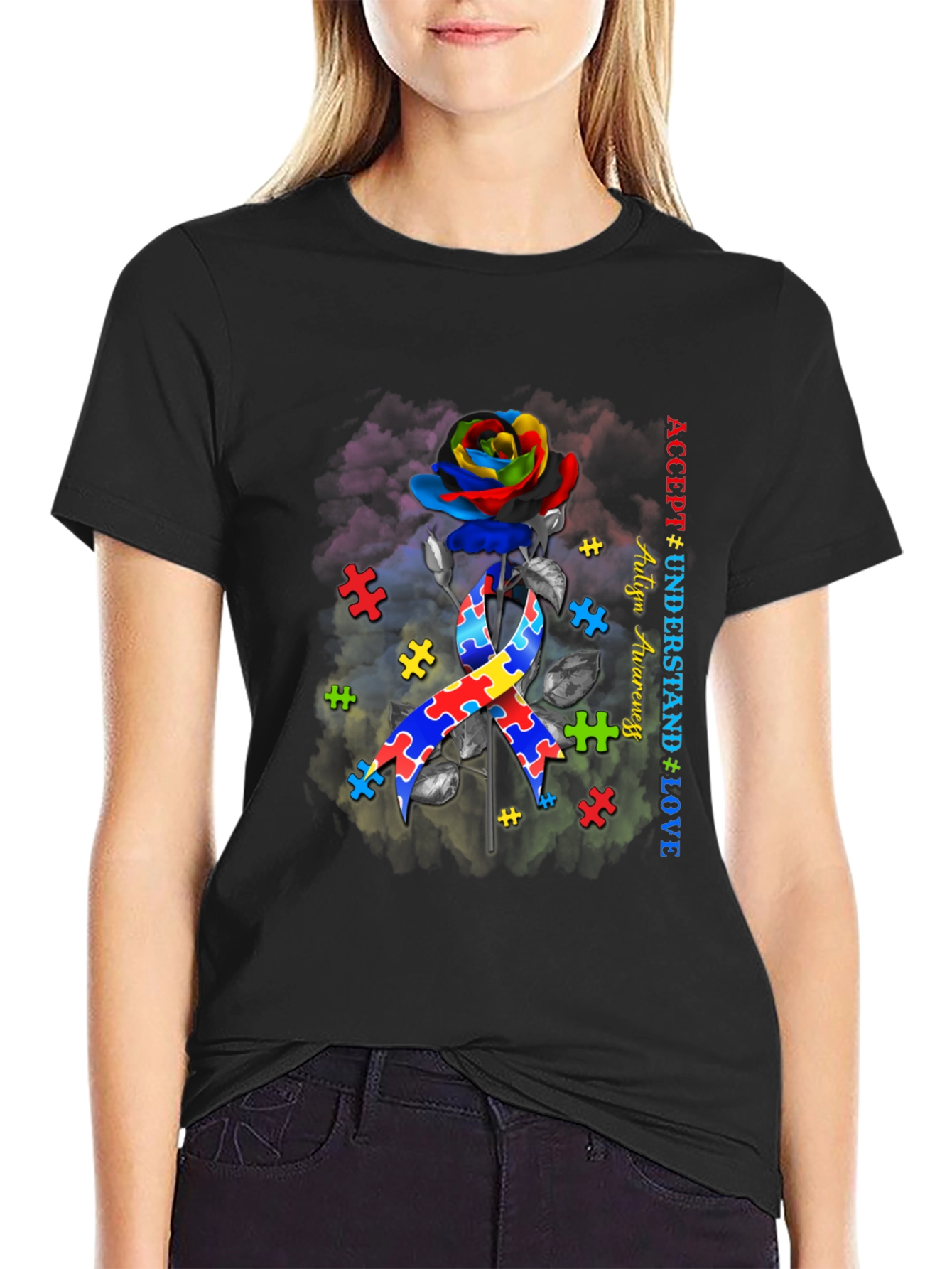 Autism Awareness Rose T-Shirt: Accept Understand Love
