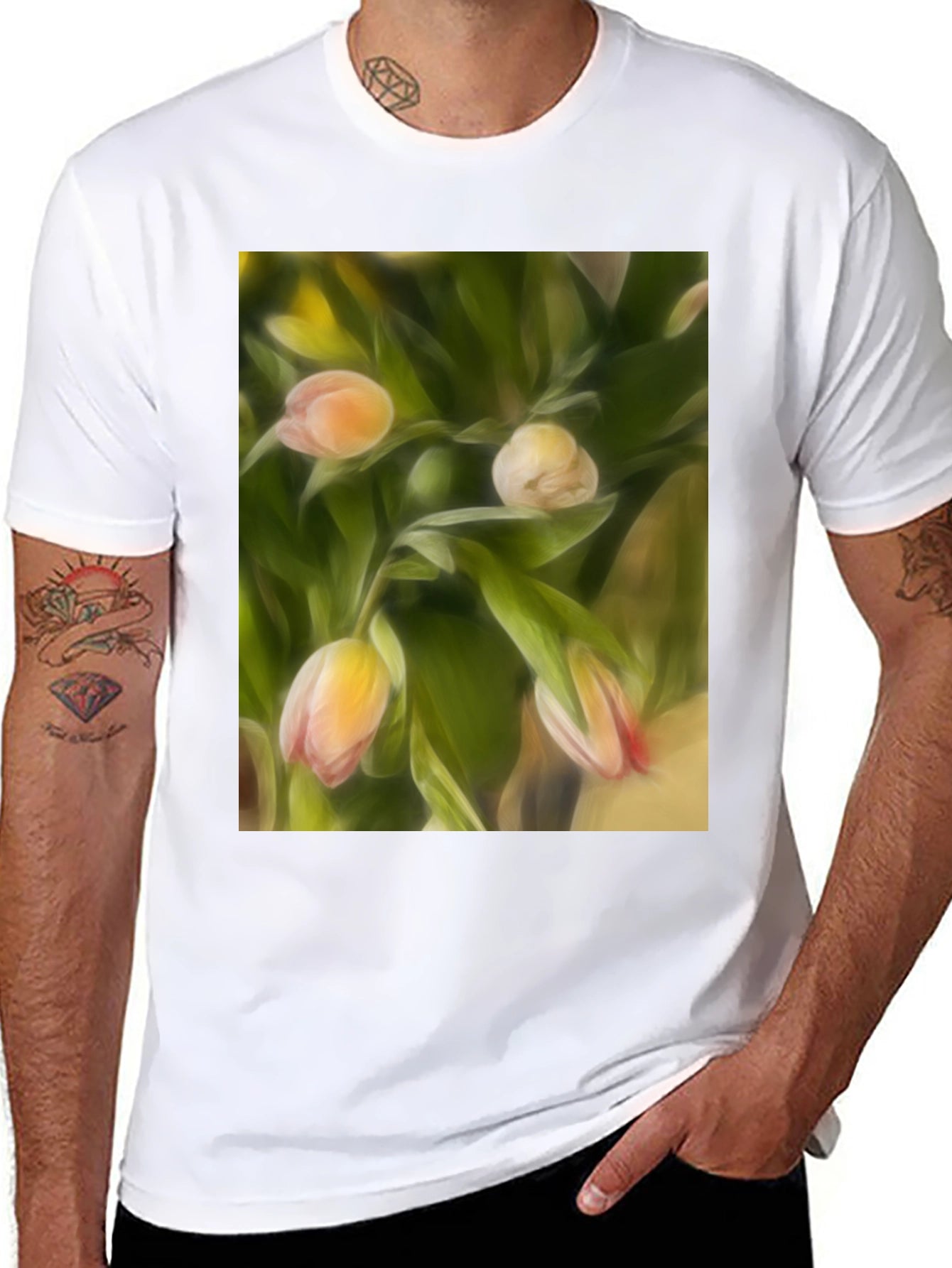 Floral Print Graphic Tee - Artistic Tulip Design