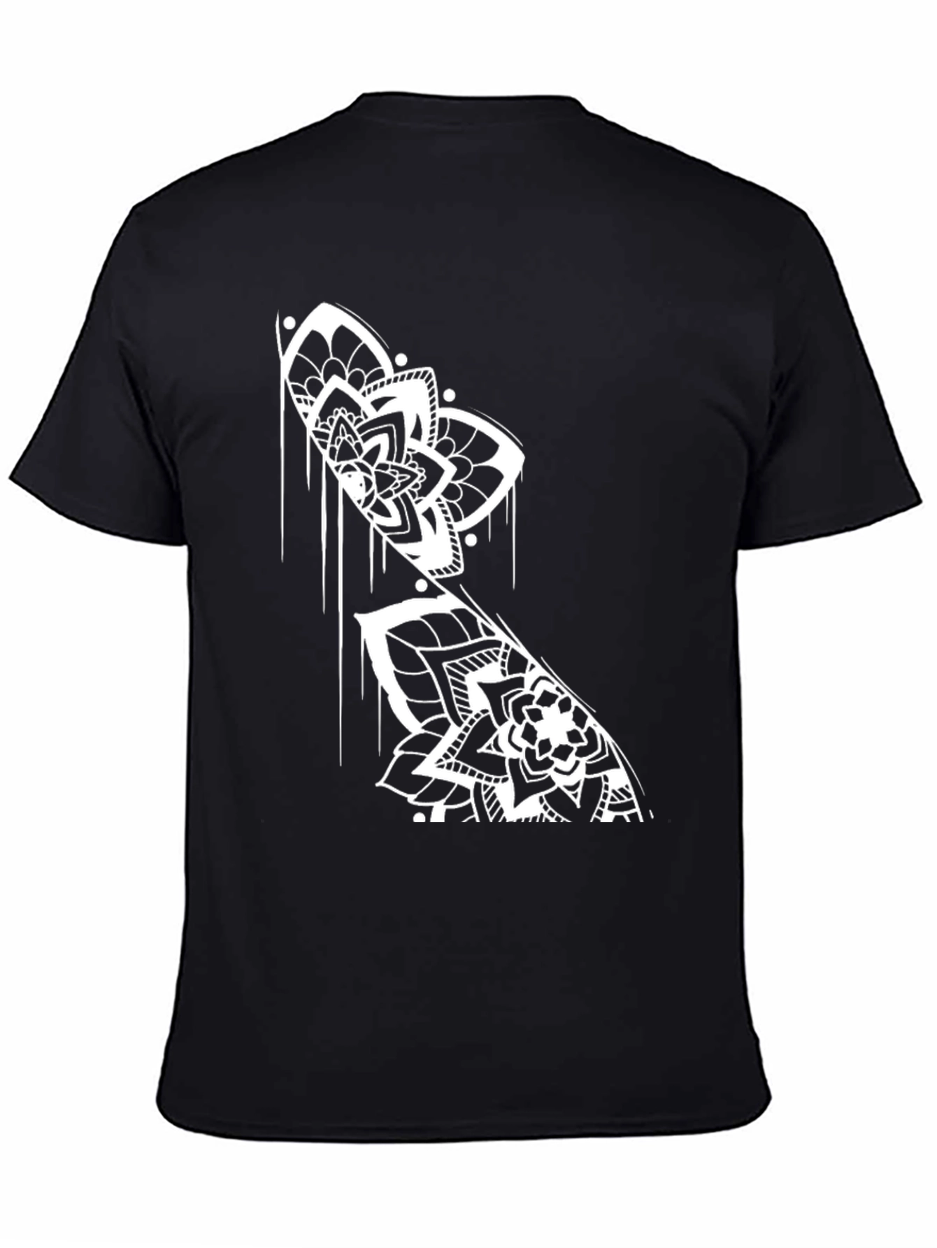 Black T-Shirt with White Mandala Print