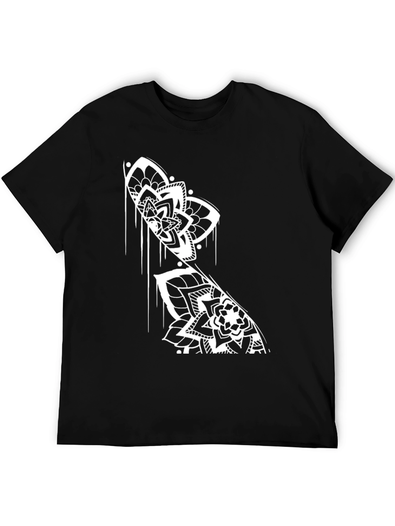 Black T-Shirt with White Mandala Print