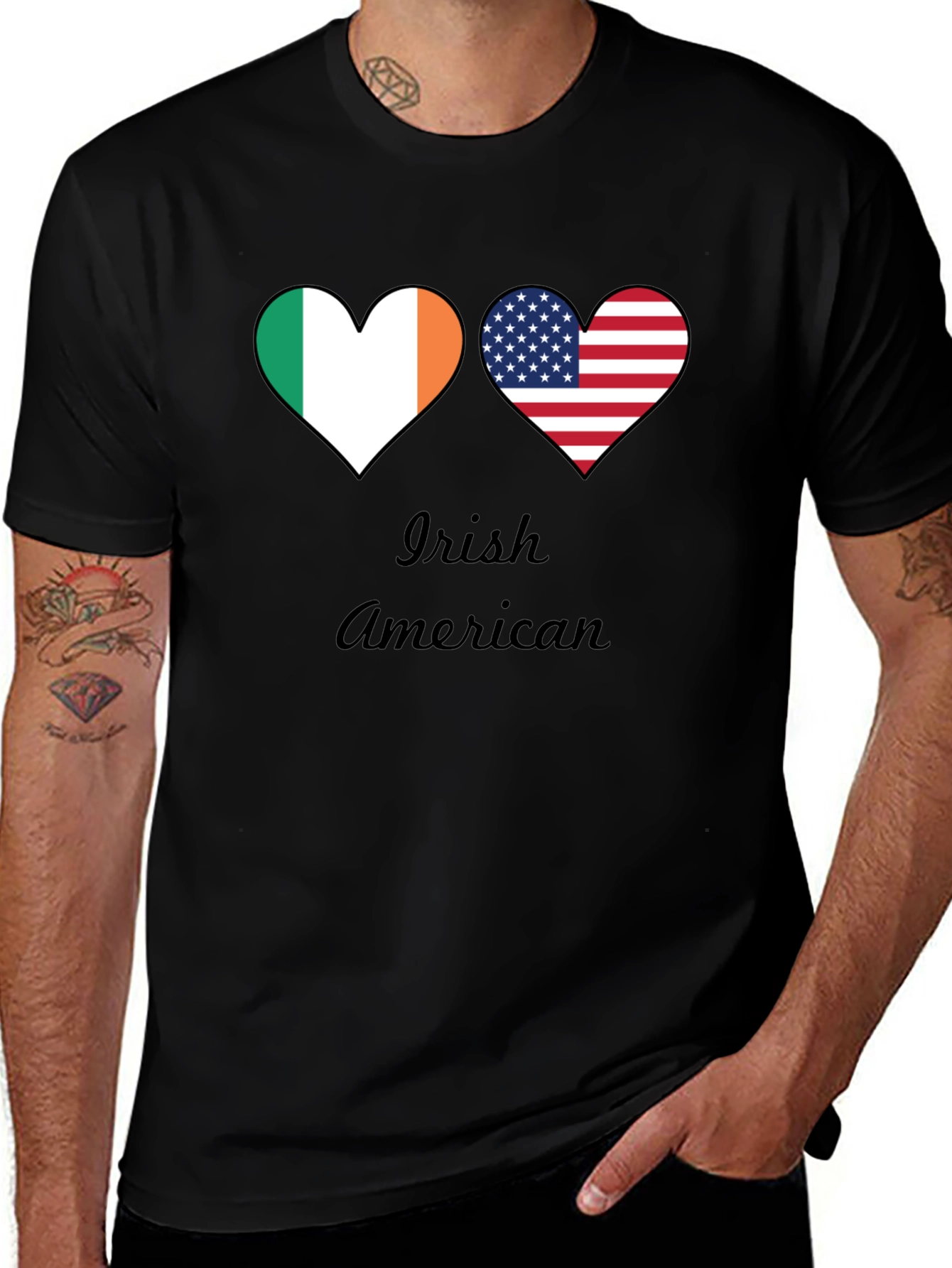 Irish American Pride T-Shirt | Dual Flag Heart Design