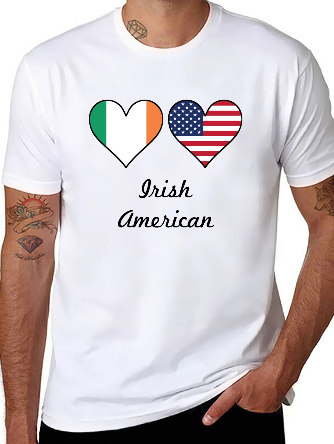 Irish American Pride T-Shirt | Dual Flag Heart Design