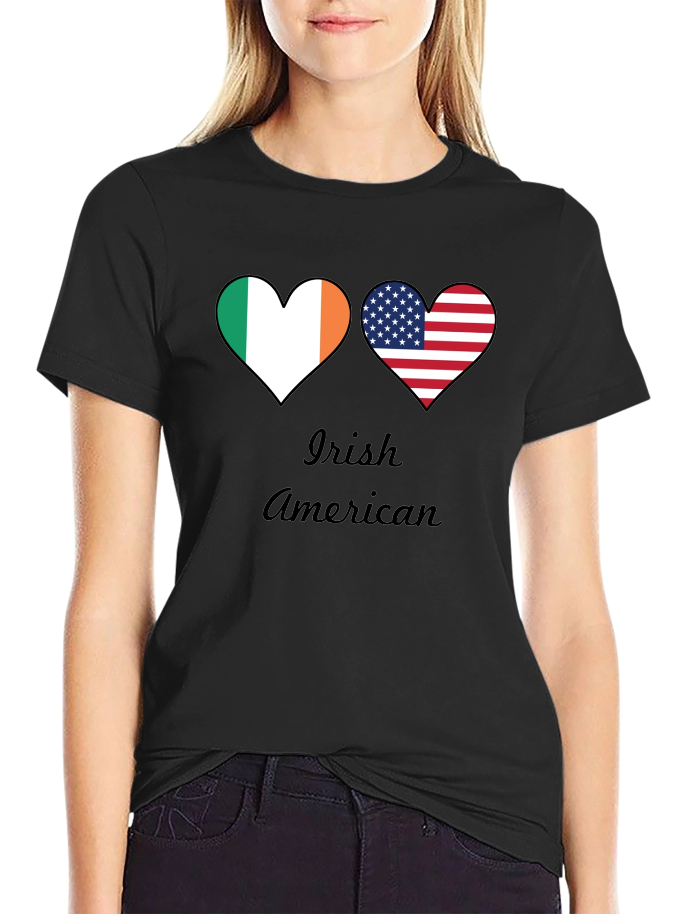 Irish American Pride T-Shirt | Dual Flag Heart Design