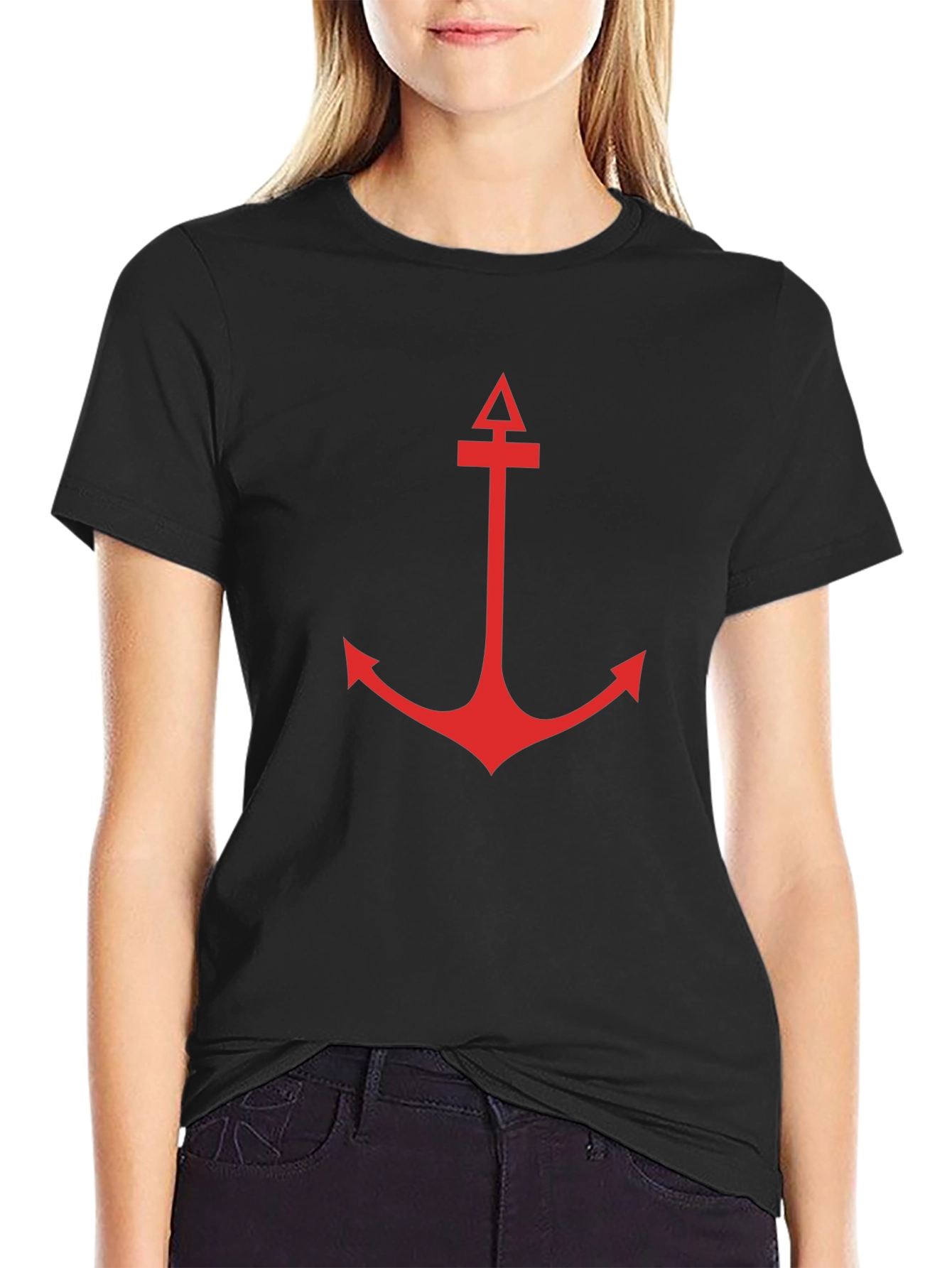 Mens Black T-Shirt with Red Anchor Graphic