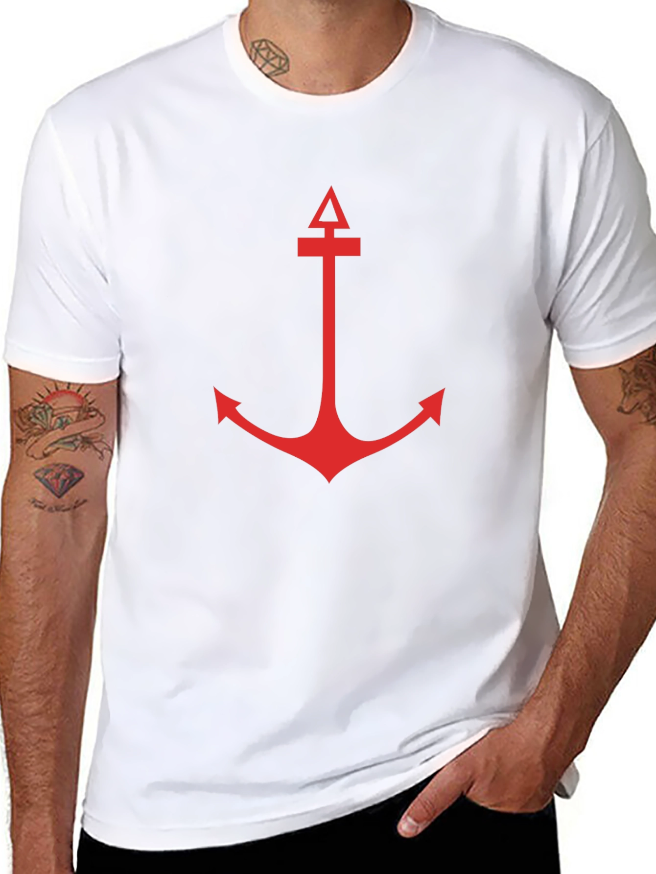 Mens Black T-Shirt with Red Anchor Graphic
