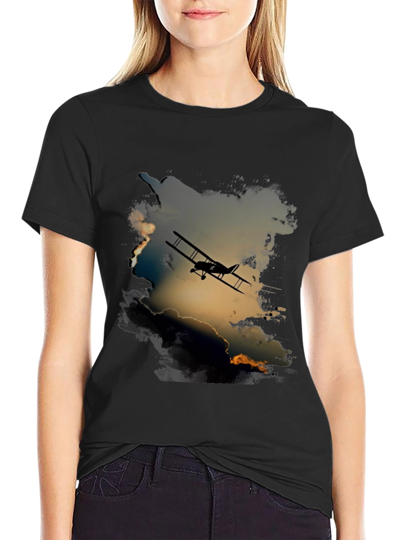 Biplane Silhouette Graphic T-Shirt