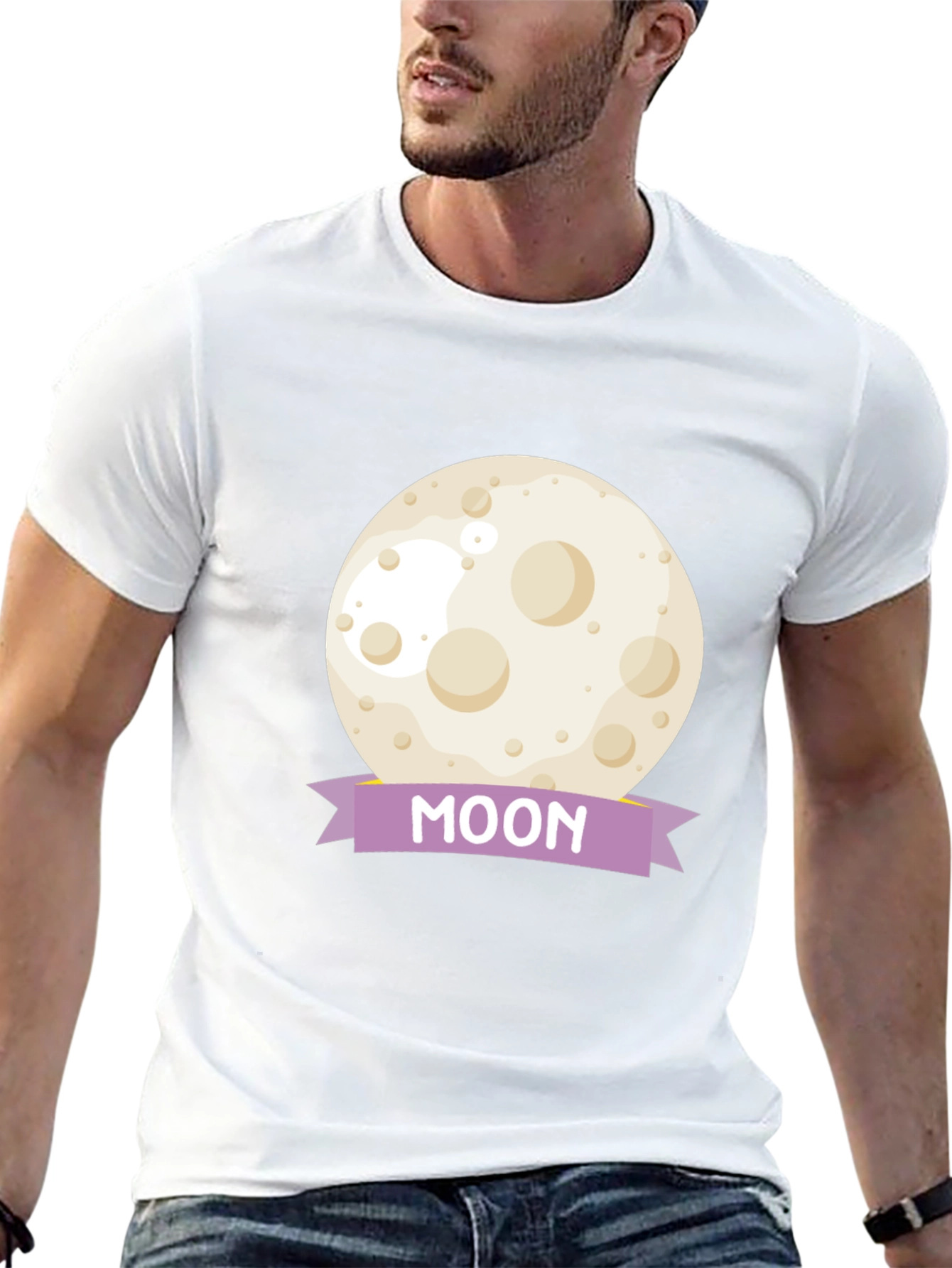 Moon Graphic Tee - Black Cotton Casual T-Shirt