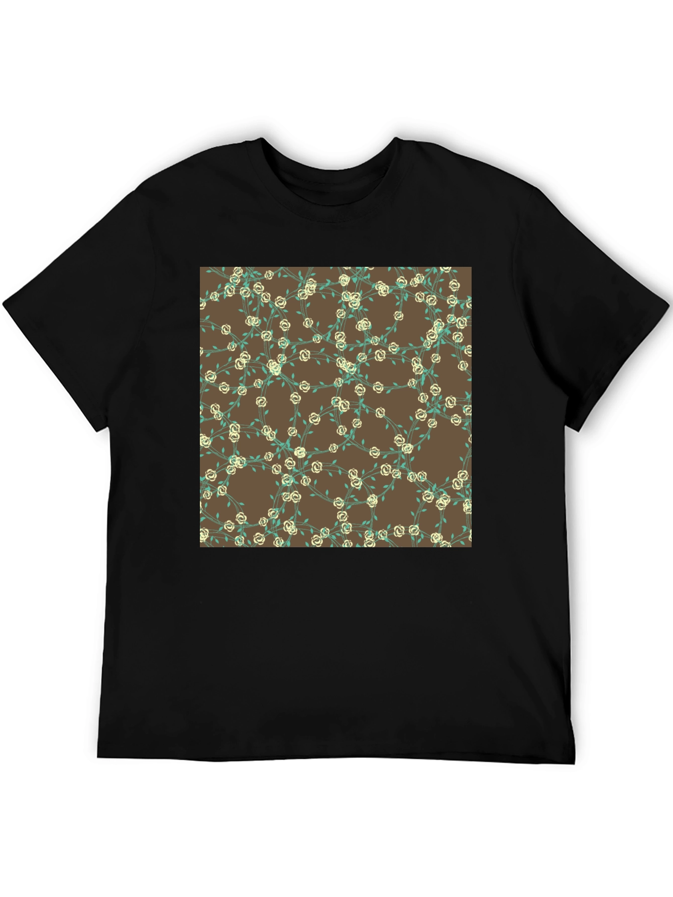 Floral Pattern Black T-Shirt