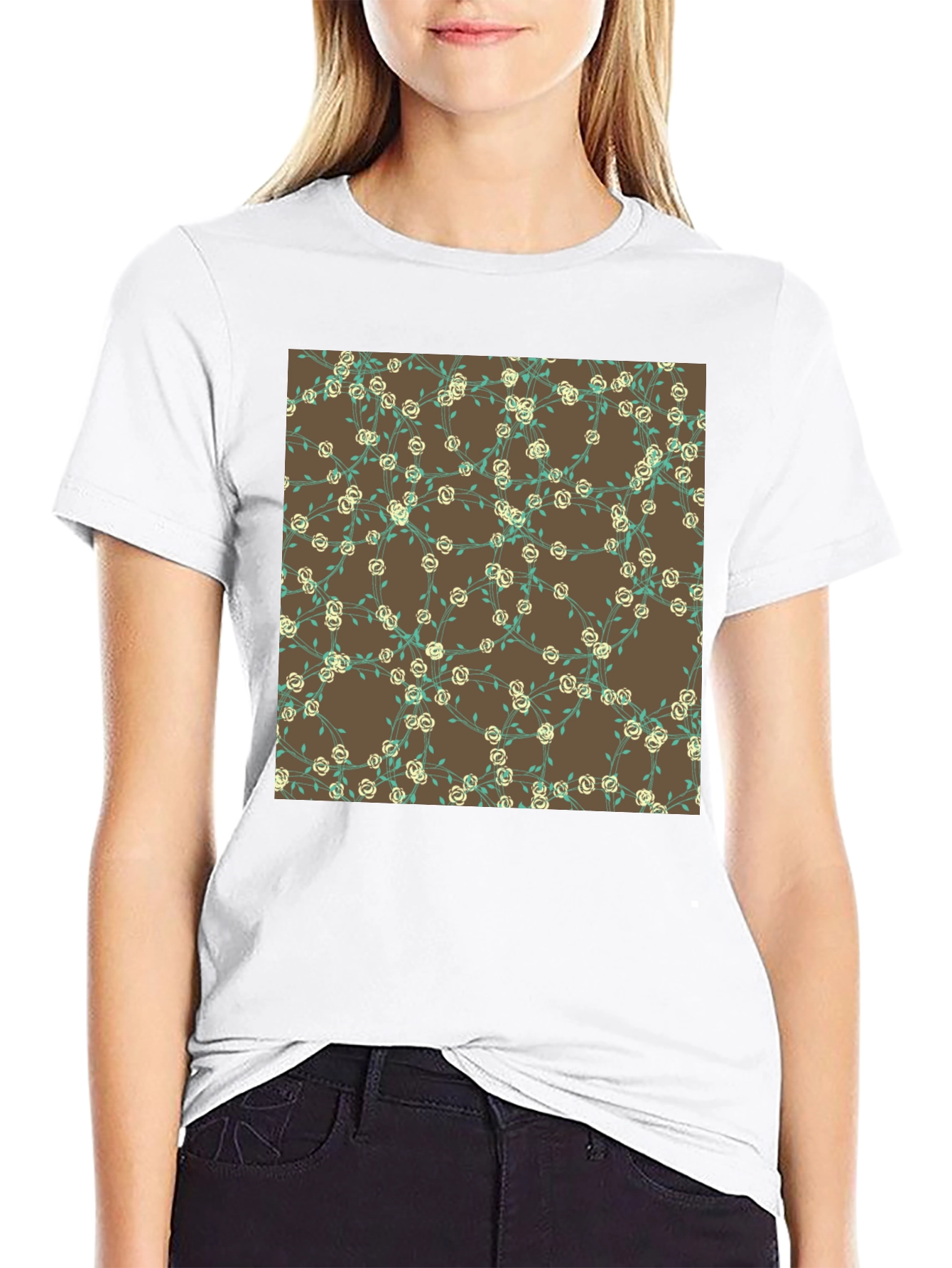 Floral Pattern Black T-Shirt