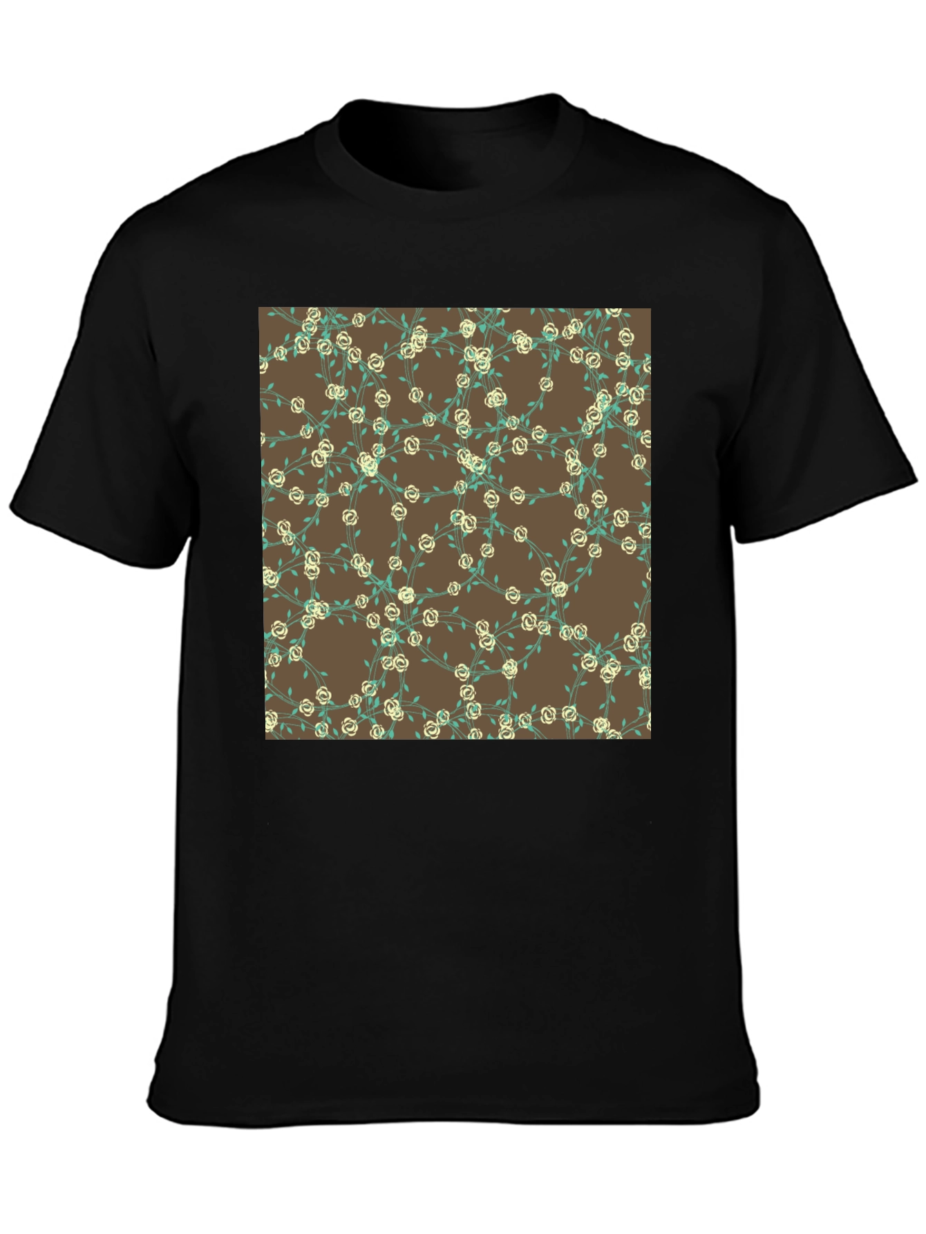 Floral Pattern Black T-Shirt