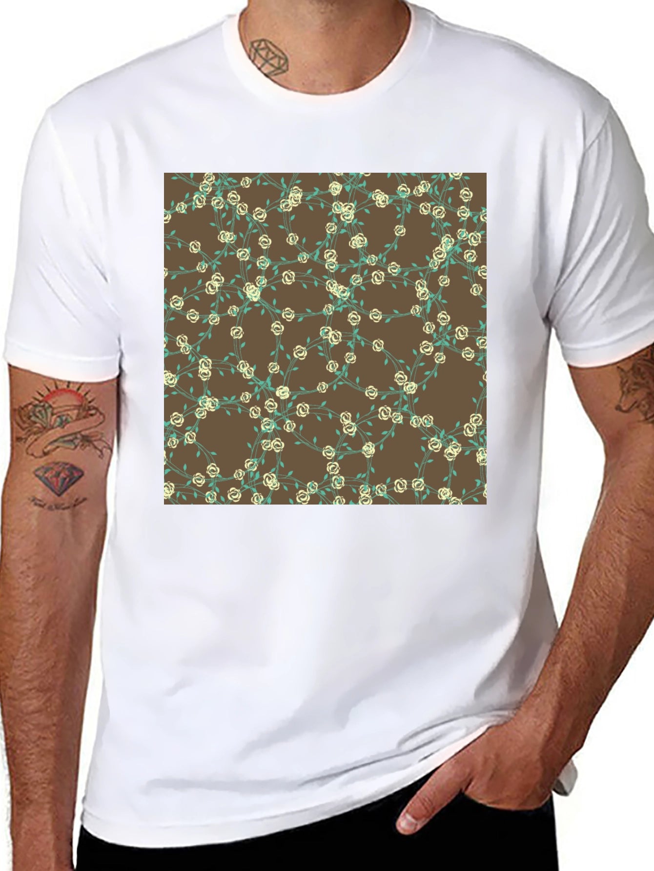 Floral Pattern Black T-Shirt